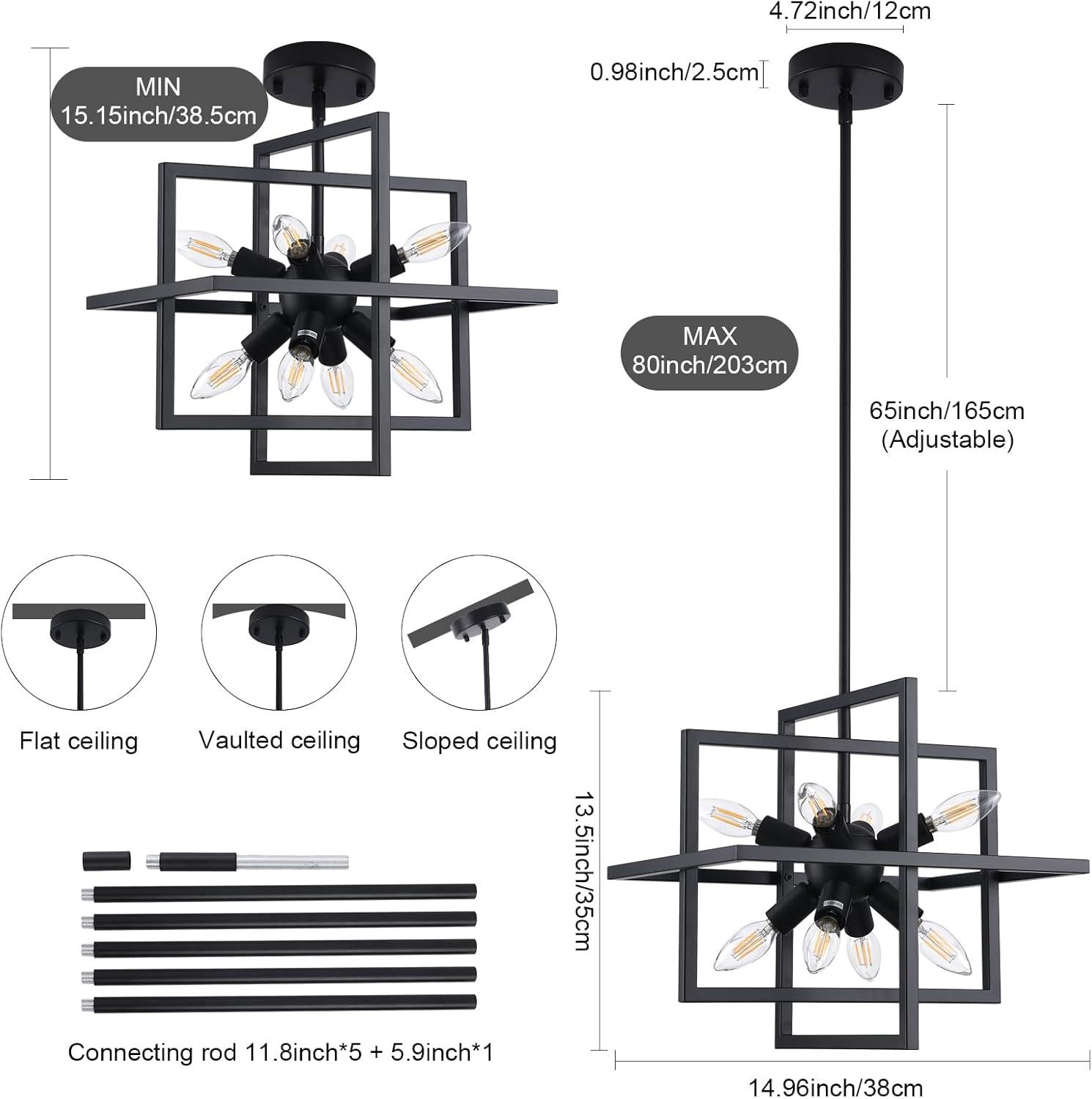 Black Metal 8-Light Geometric Industrial Chandelier