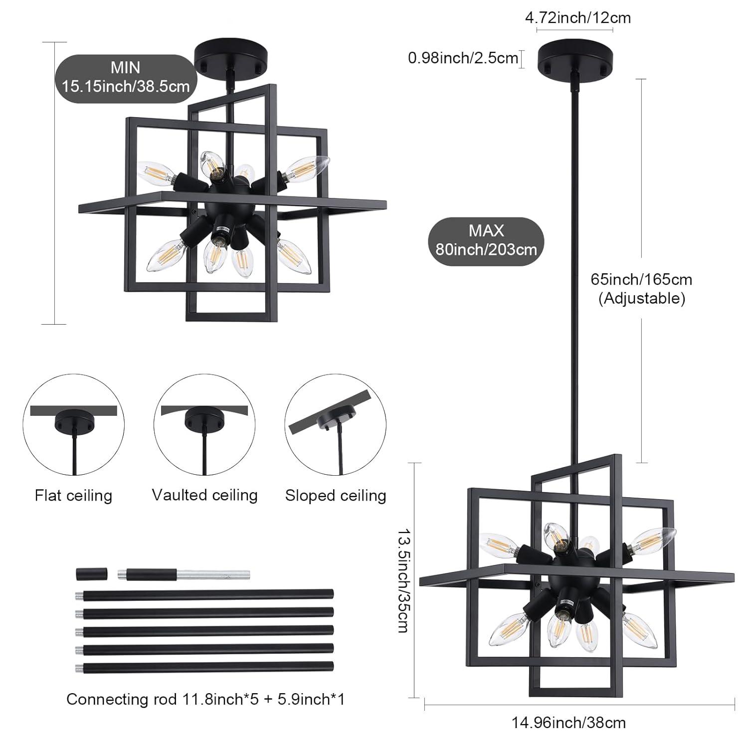 Modern Black and Gold Chandelier, 8-Light Geometric Pendant Light Fixture, Dining Light Fixtures Adjustable Chandelier for Dining Room Entryway Foyer Hallway Bedroom Living Room Kitchen Island