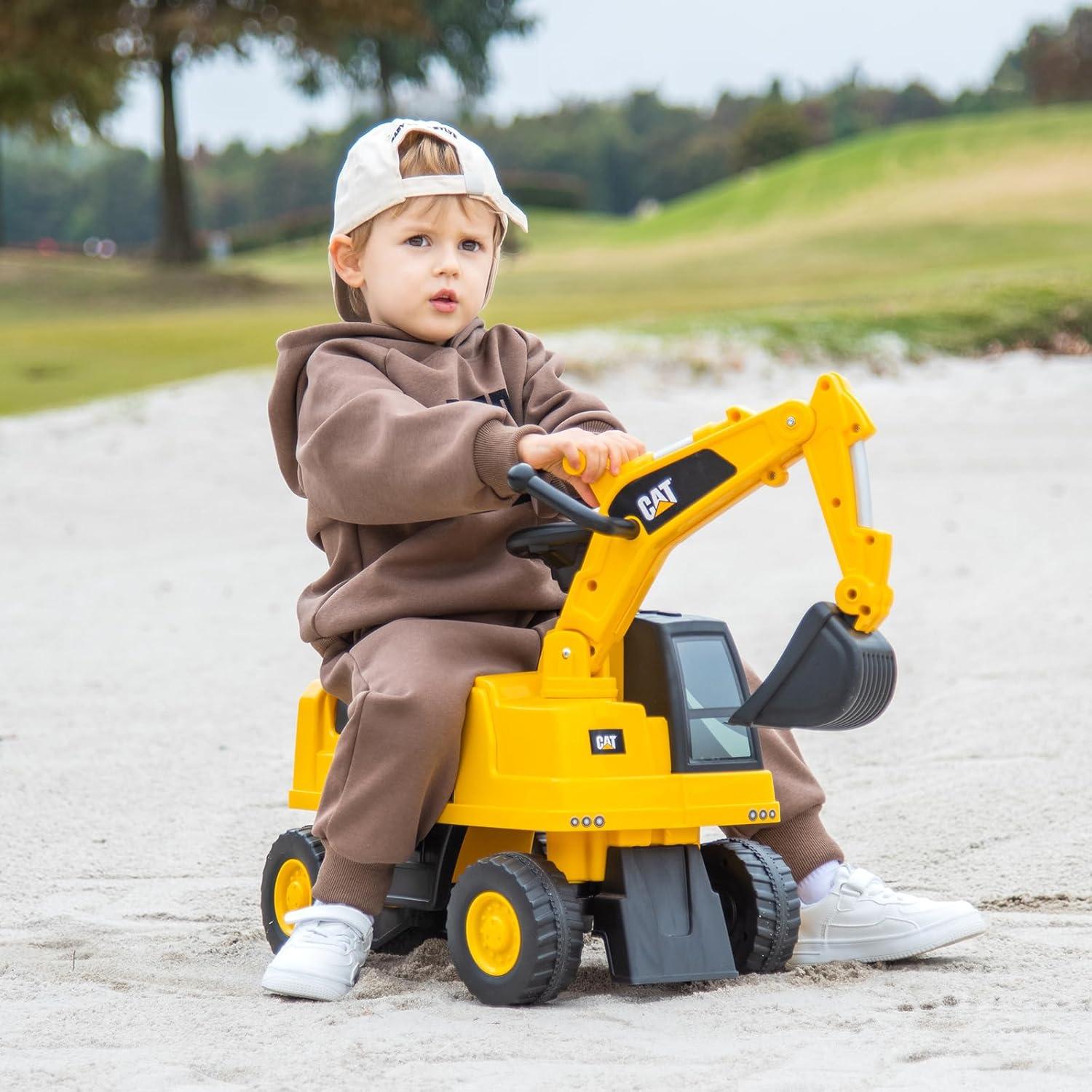 Gymax Licensed Caterpillar Kids Rid-On Digger Excavator Toy w/ Rotatable Digging Bucket & Hidden Storage