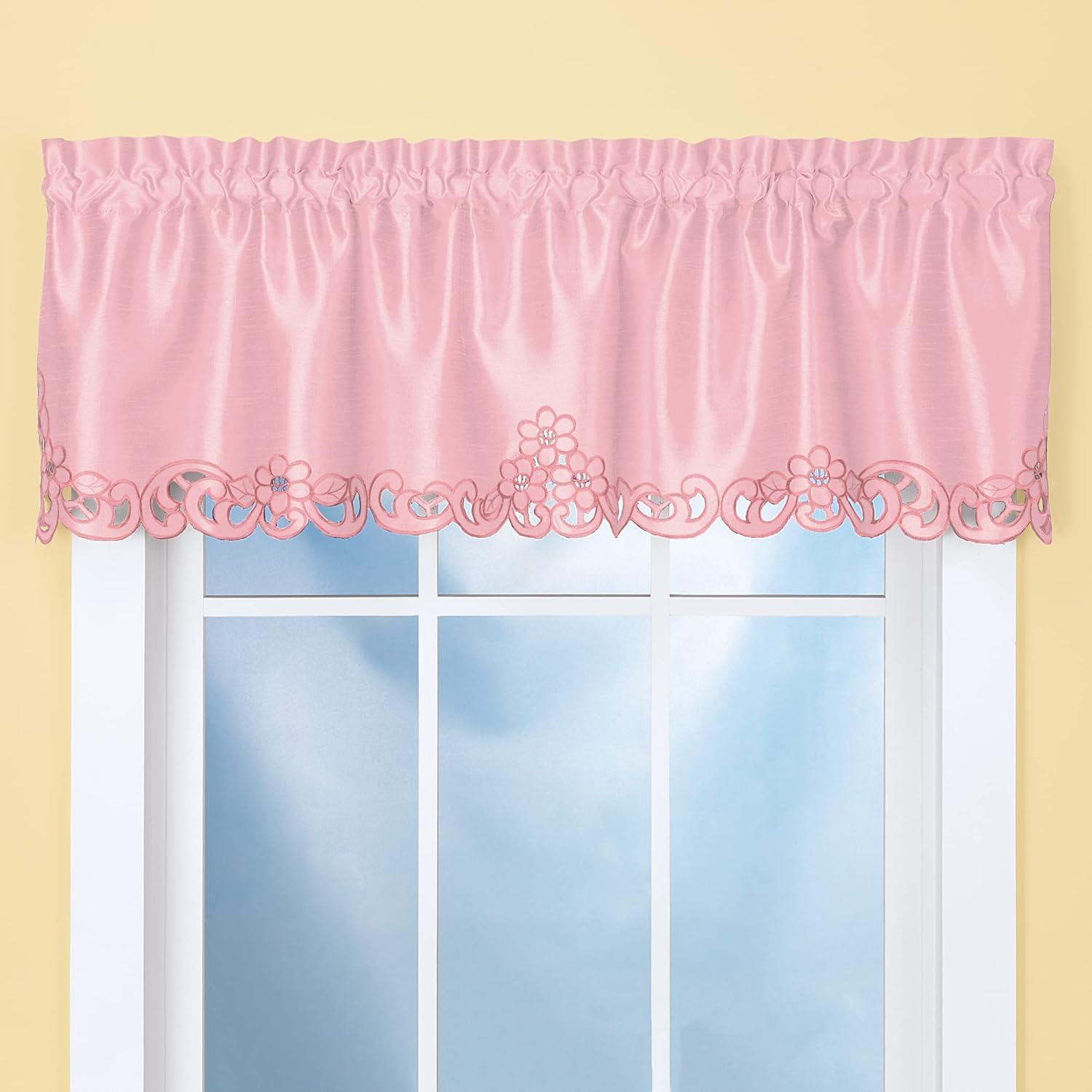 Rose Polyester Scroll Cut-Out Window Valance with Rod Pocket