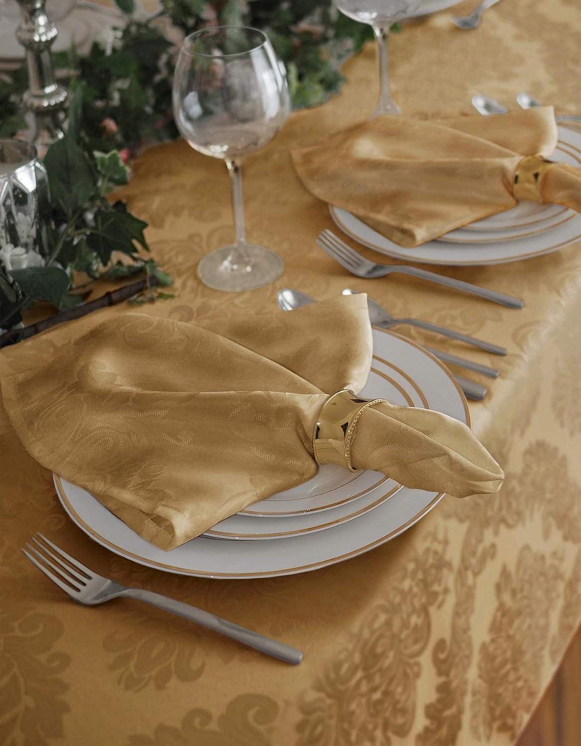 Barcelona Jacquard Damask Stain Resistant Tablecloth - 60" x 144" Rectangle - Gold - Elrene Home Fashions