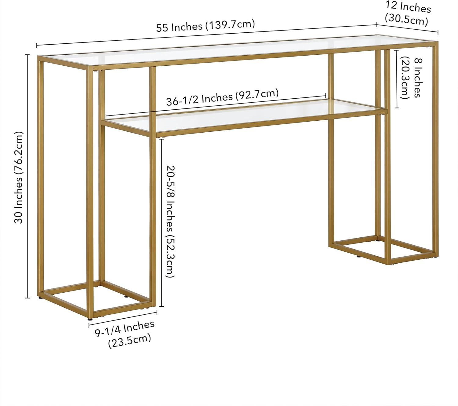 Evelyn&Zoe Marilyn 55" Wide Rectangular Console Table, Brass