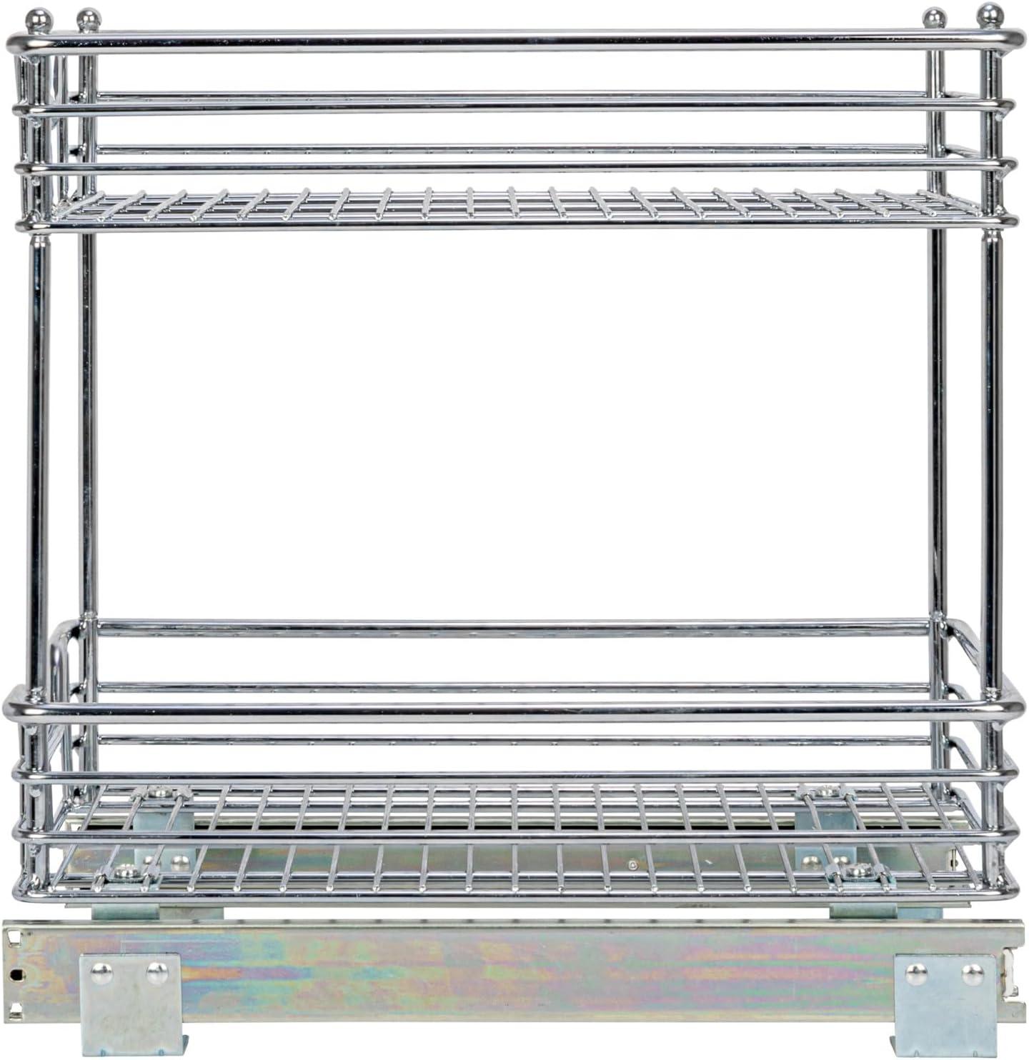 Household Essentials Glidez Multipurpose Chrome-Plated Steel Pull-Out/Slide-Out Storage Organizer for Under Cabinet Use - 2-Tier Design - Fits Standard Size Cabinet or Shelf, Chrome