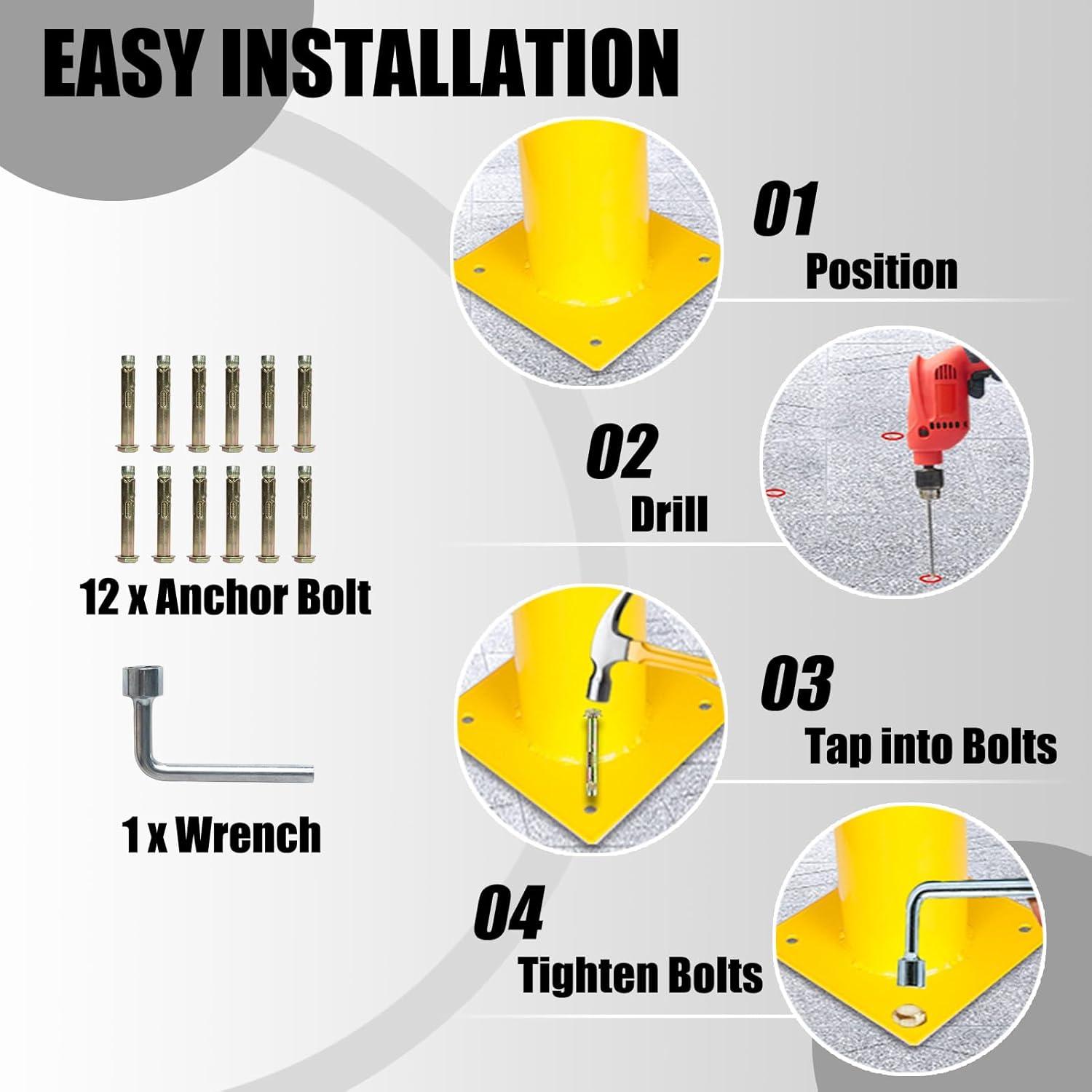 Safety Bollard Post, Steel Bollards,Parking Bollard, Yellow Powder Coated Safety Parking Barrier Post, for Traffic Sensitive Areas (2, 42"H*3.5"D)