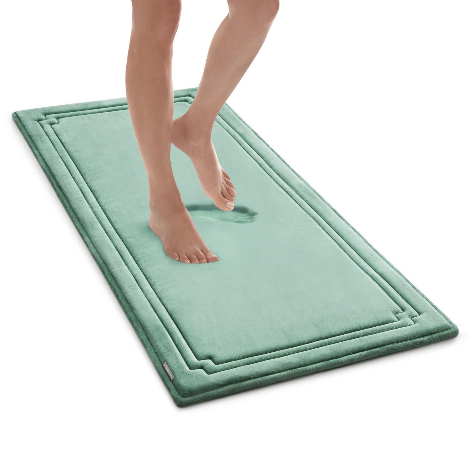 24"x58" MICRODRY SoftLux Racetrack Twist Memory Foam Bath Mat with Skid Resistant Base Aqua: Machine Washable, Plush Bathroom Runner