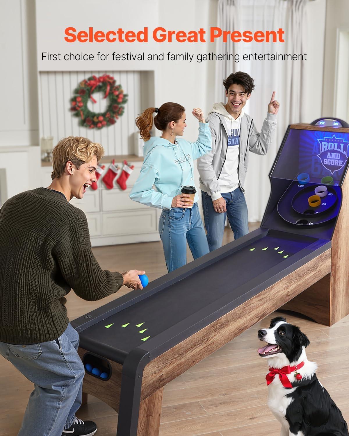 8 ft. Roll and Score Classic Arcade Game Table, Skee Ball Arcade Machine Indoor with Electronic Scorer, Sound, Automatic