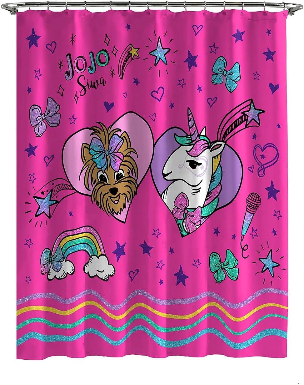 Jojo Siwa 13-Piece Kids Shower Curtain and Hook Set, 72 x 72, Microfiber, Pink, Nickelodeon