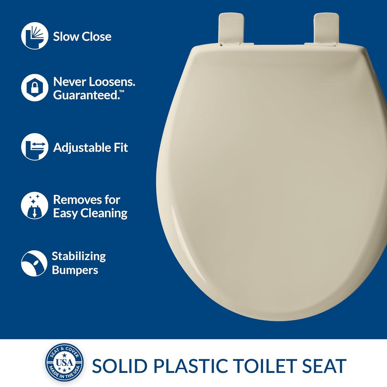 Mayfair by Bemis Affinity Soft Close Round Plastic Toilet Seat with Easy Cleaning and Never Loosens Bone