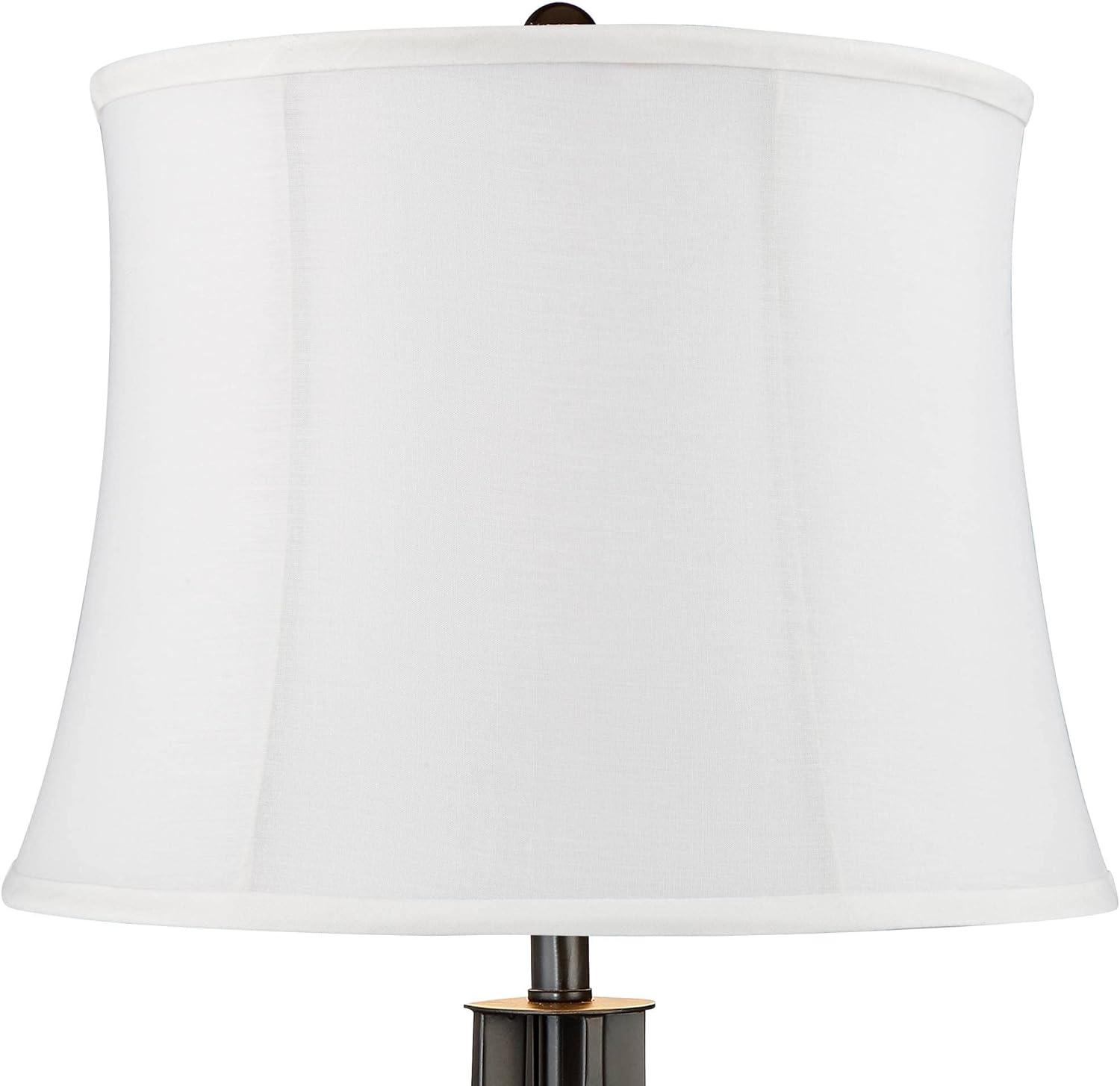 Heather Dark Iron Table Lamps with White Softback Shades and USB Ports