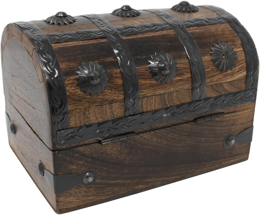 Medium Brown Teak and Mango Wood Treasure Chest with Iron Accents