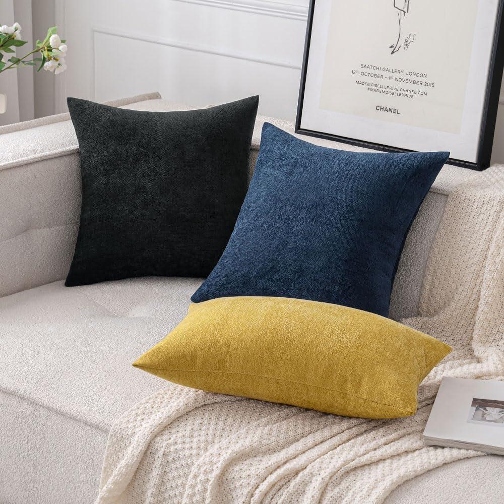 Navy Blue 18"x18" Textured Polyester Euro Throw Pillow Covers