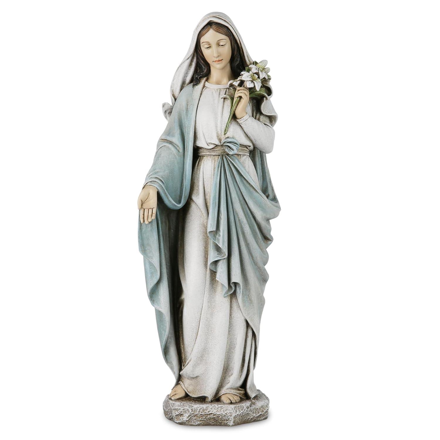 Darby Home Co Blessed Mother Mary Statue - 14 Inch Madonna Virgin Mary Statue Elegant Home Decor, Hand Painted Saint Mary Outdoor Garden Statue For Home Yard Patio Lawn Hallway Decor
