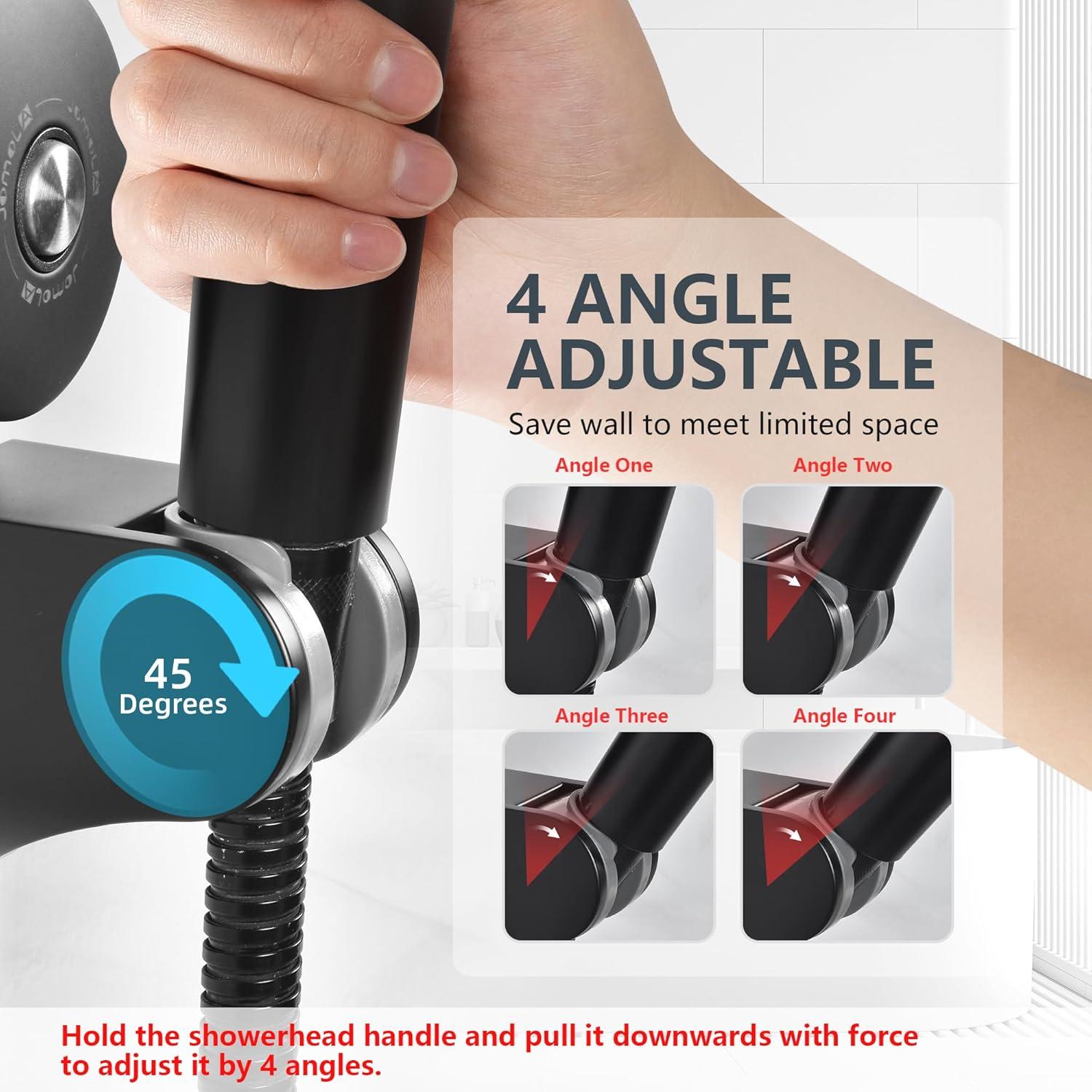JOMOLA Suction Shower Head Holder Adjustable Handheld Shower Holder Stainless Steel Removable Bathroom Handheld Bidet Sprayer Holder 4 Mode Angle Matte Black
