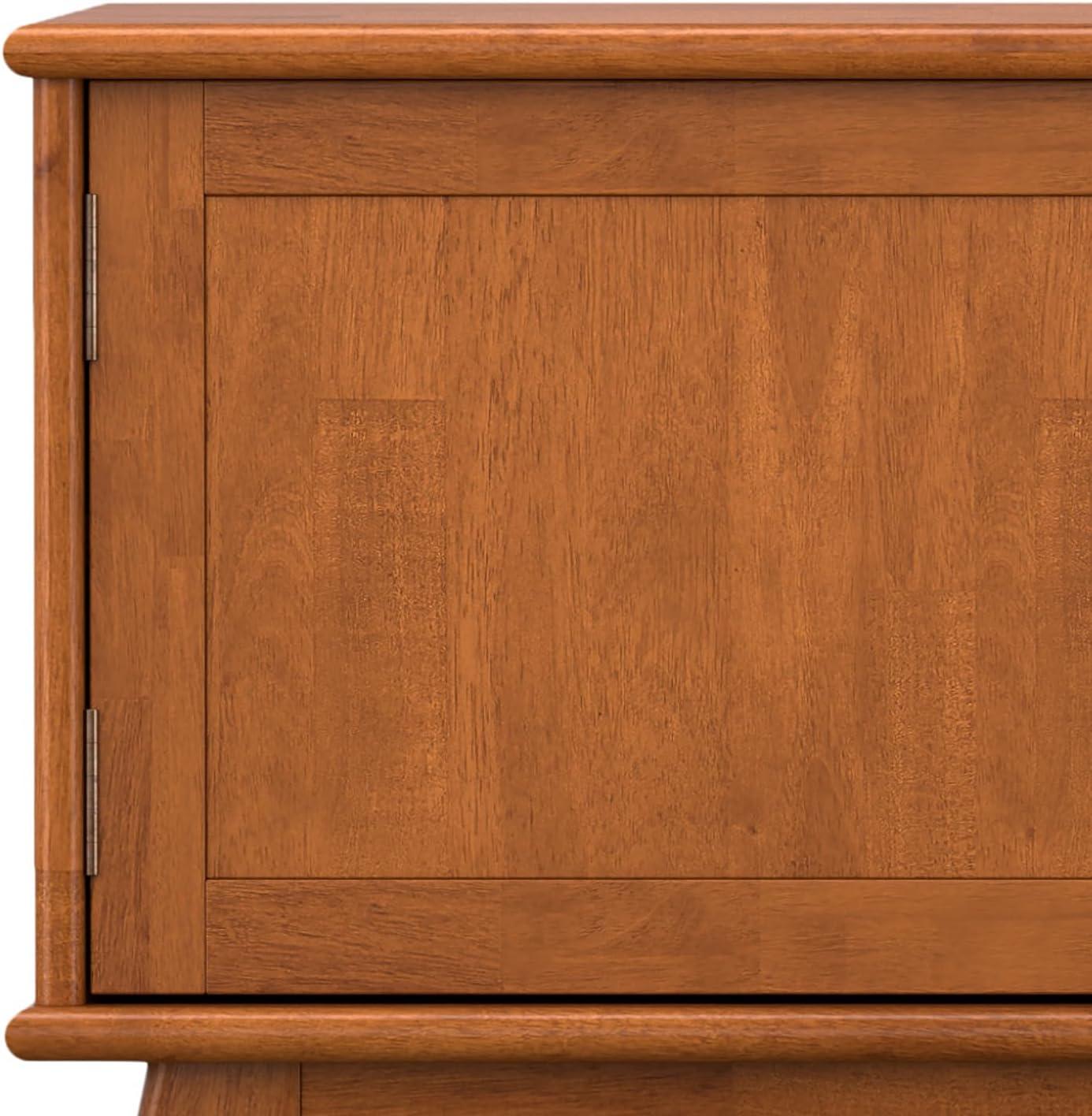 Simpli Home Draper 72"W Solid Hardwood Mid-Century Modern TV Stand for TVs up to 80" with Adjustable Shelves