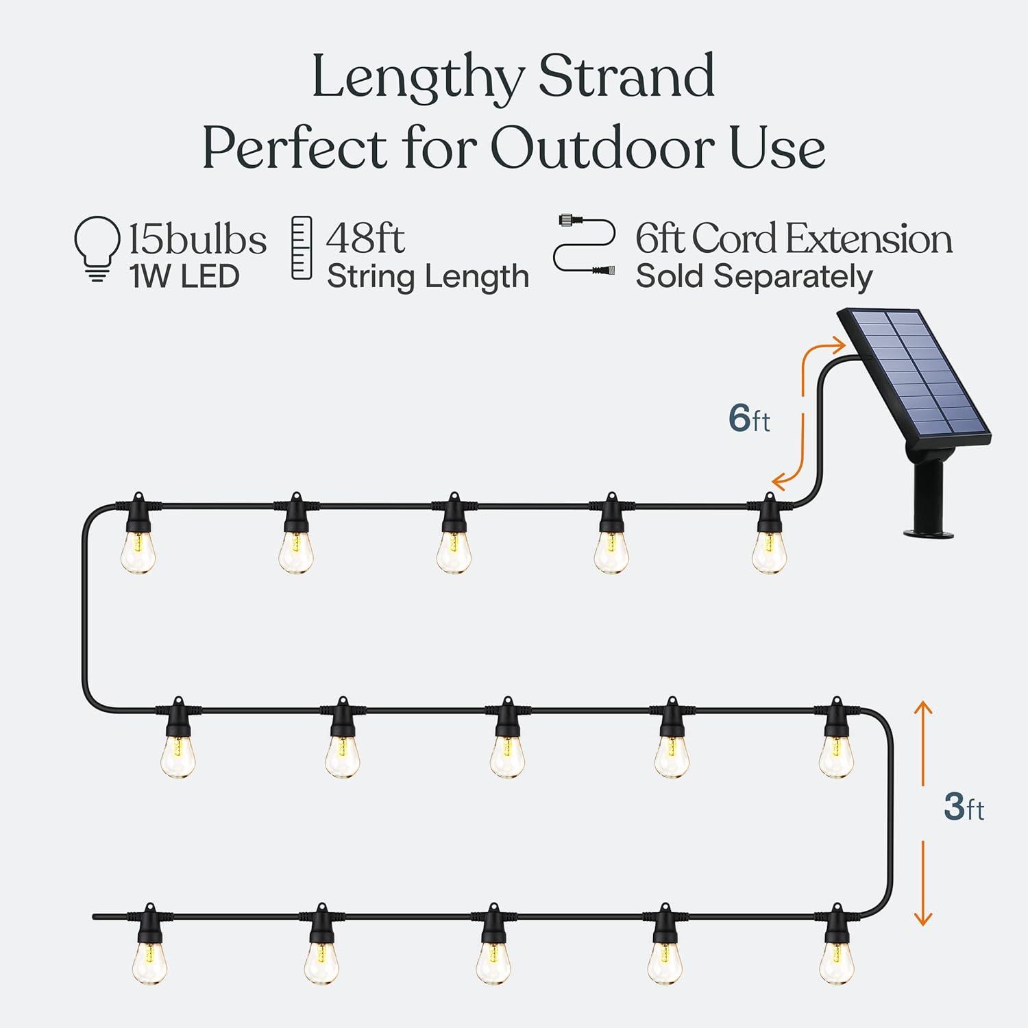 Solar Powered Warm White LED Outdoor String Lights