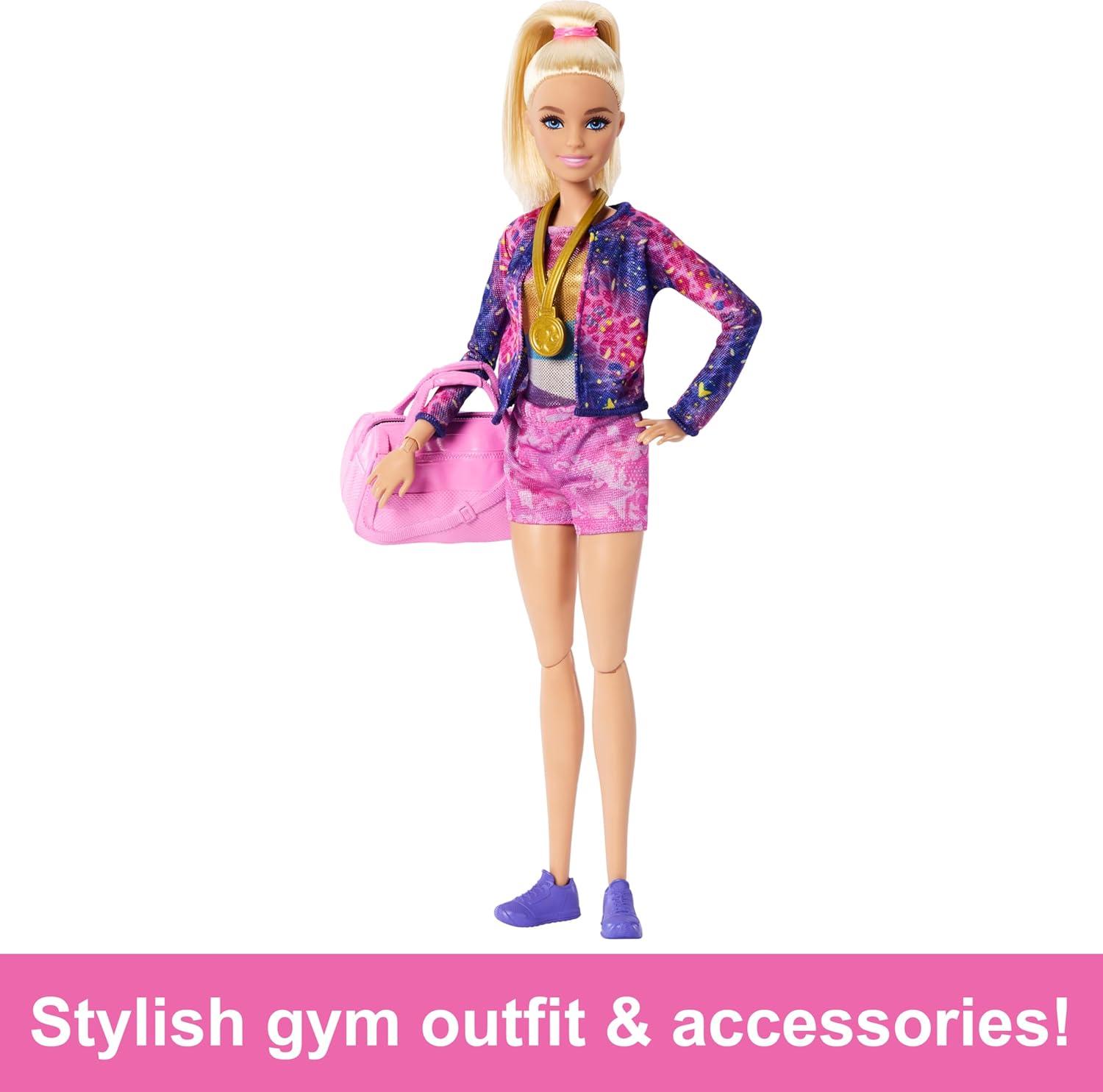 Barbie Gymnastics Playset with Blonde Fashion Doll, Balance Beam, 10+ Accessories & Flip Feature with Blonde Hair
