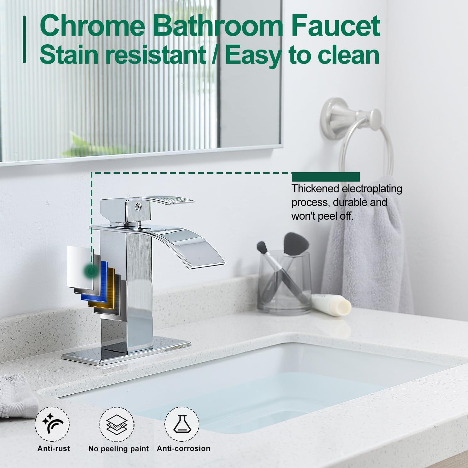 Chrome Modern Waterfall Single Handle Bathroom Faucet