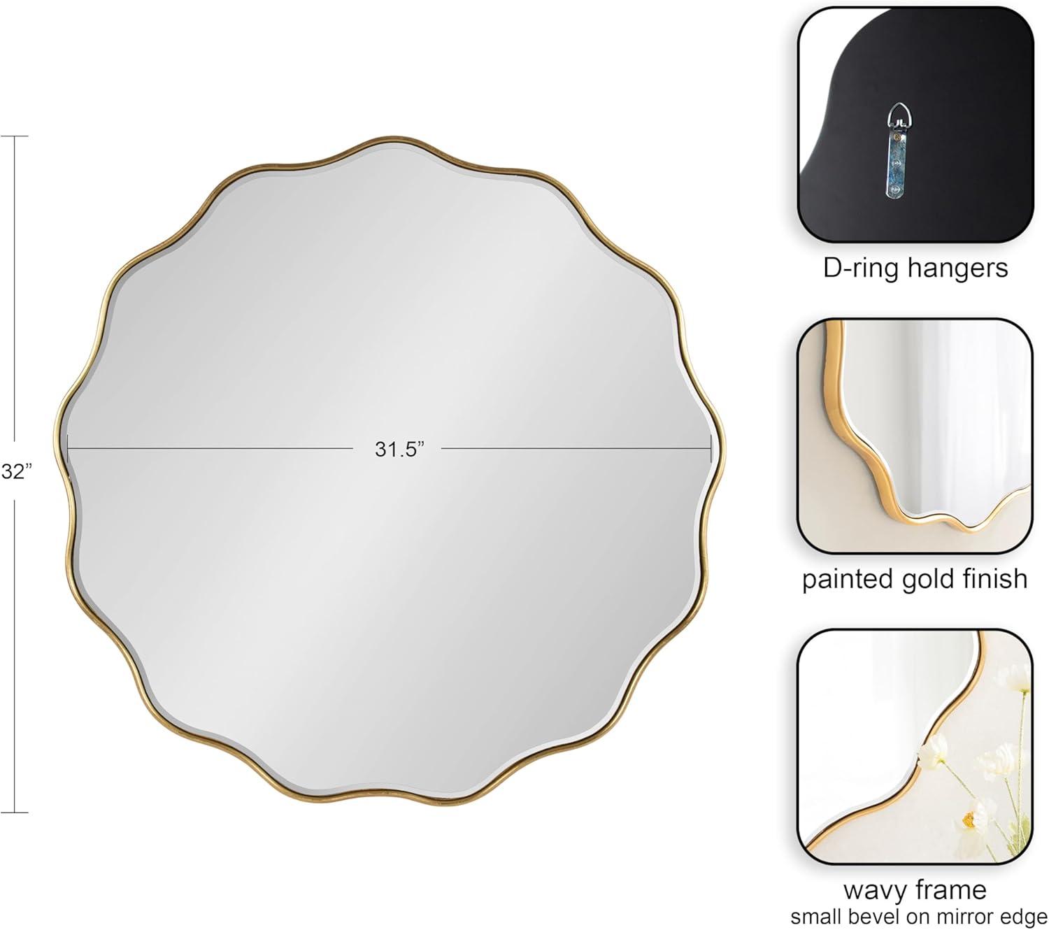 Kate & Laurel All Things Decor 32"x32" Viona Round Scalloped Mirror Gold: Luxury Glam Decor, No Assembly, Espejo