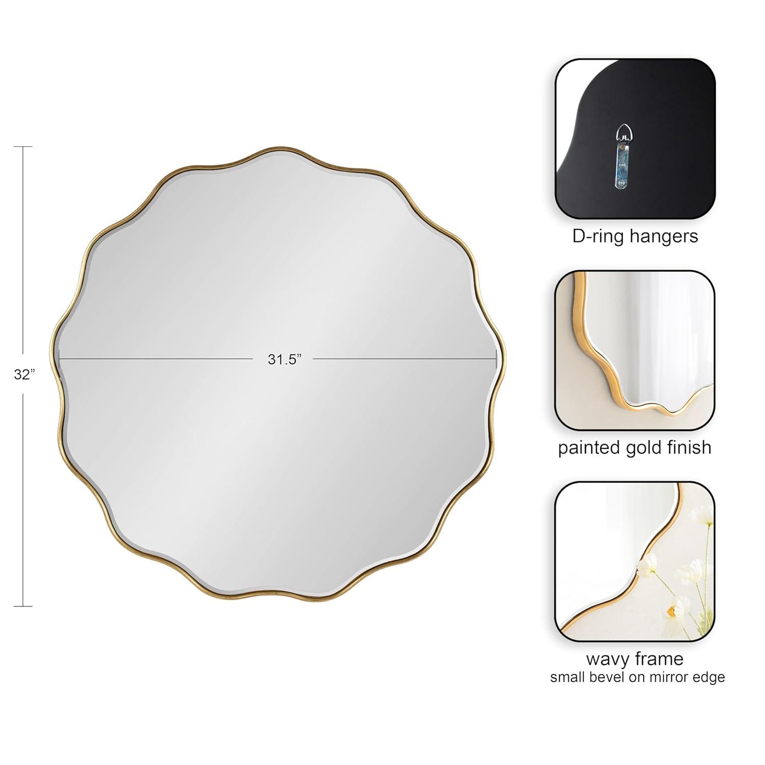 Kate & Laurel All Things Decor 32"x32" Viona Round Scalloped Mirror Gold: Luxury Glam Decor, No Assembly, Espejo