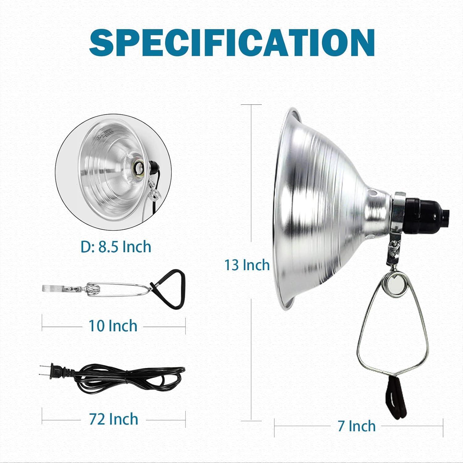 8.5 Inch Aluminum Clamp Lamp with Reflector, 2 Pack