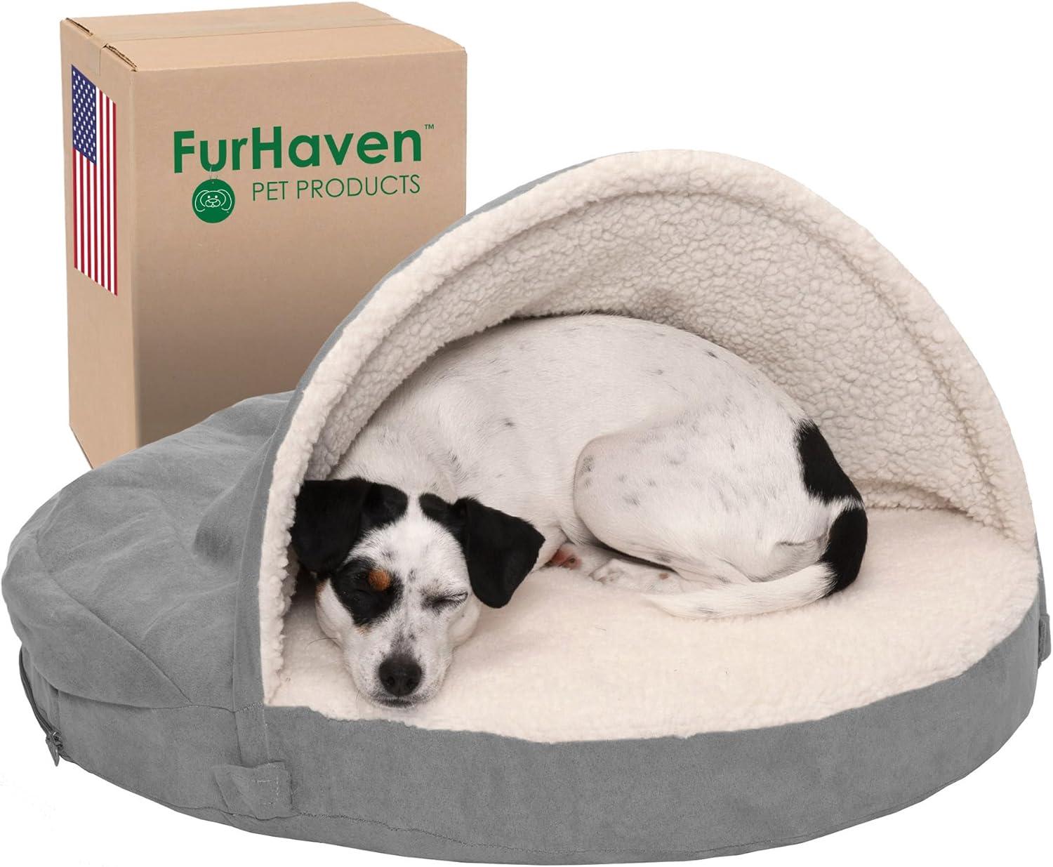FurHaven Faux Sheepskin Round Hooded Orthopedic Dog Bed