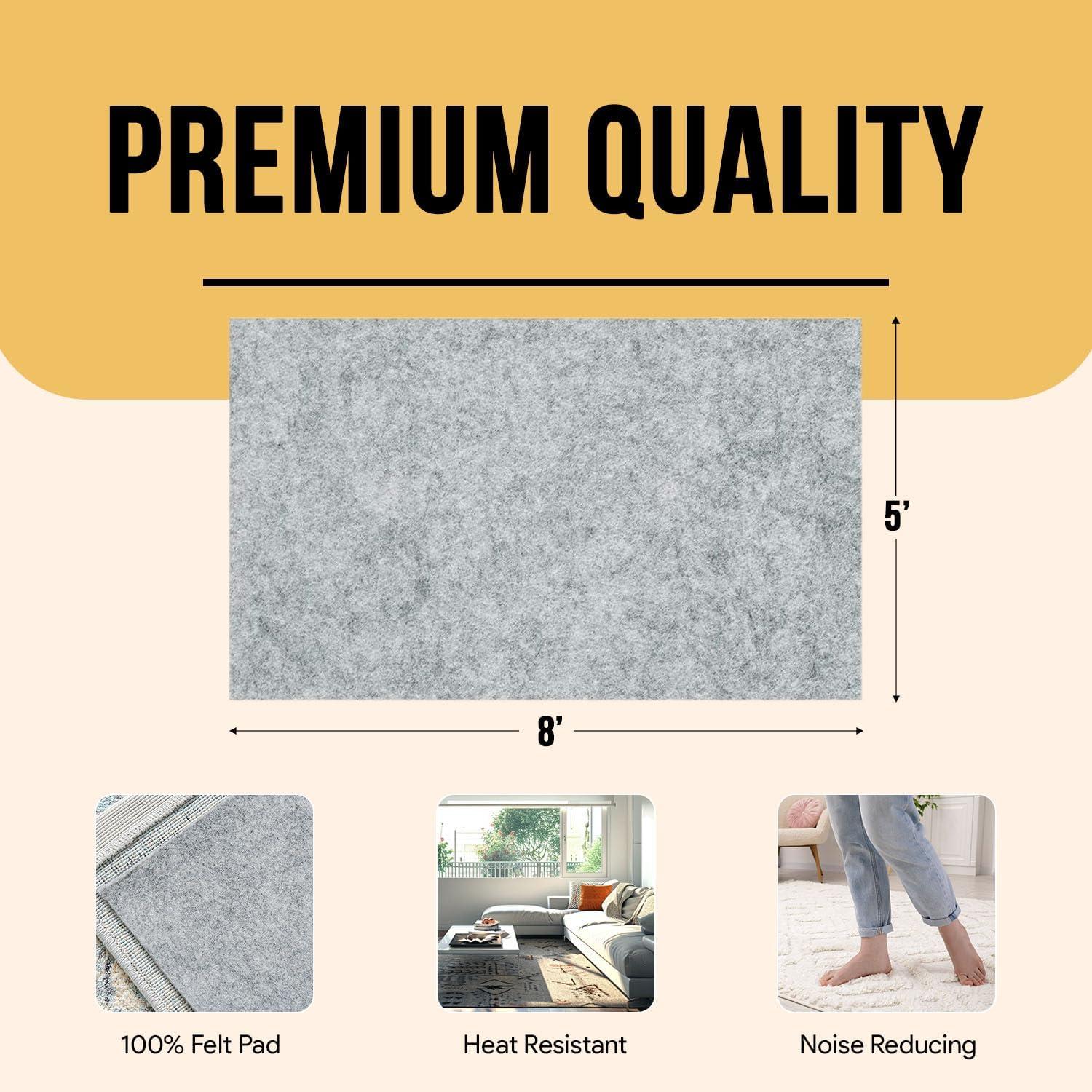 Premium Felt Rug Pad 5x8 Feet, Thick Rug Pads for Hardwood Floors, Laminate, Vinyl, Stone, Carpet & Tile, Under Rug Padding