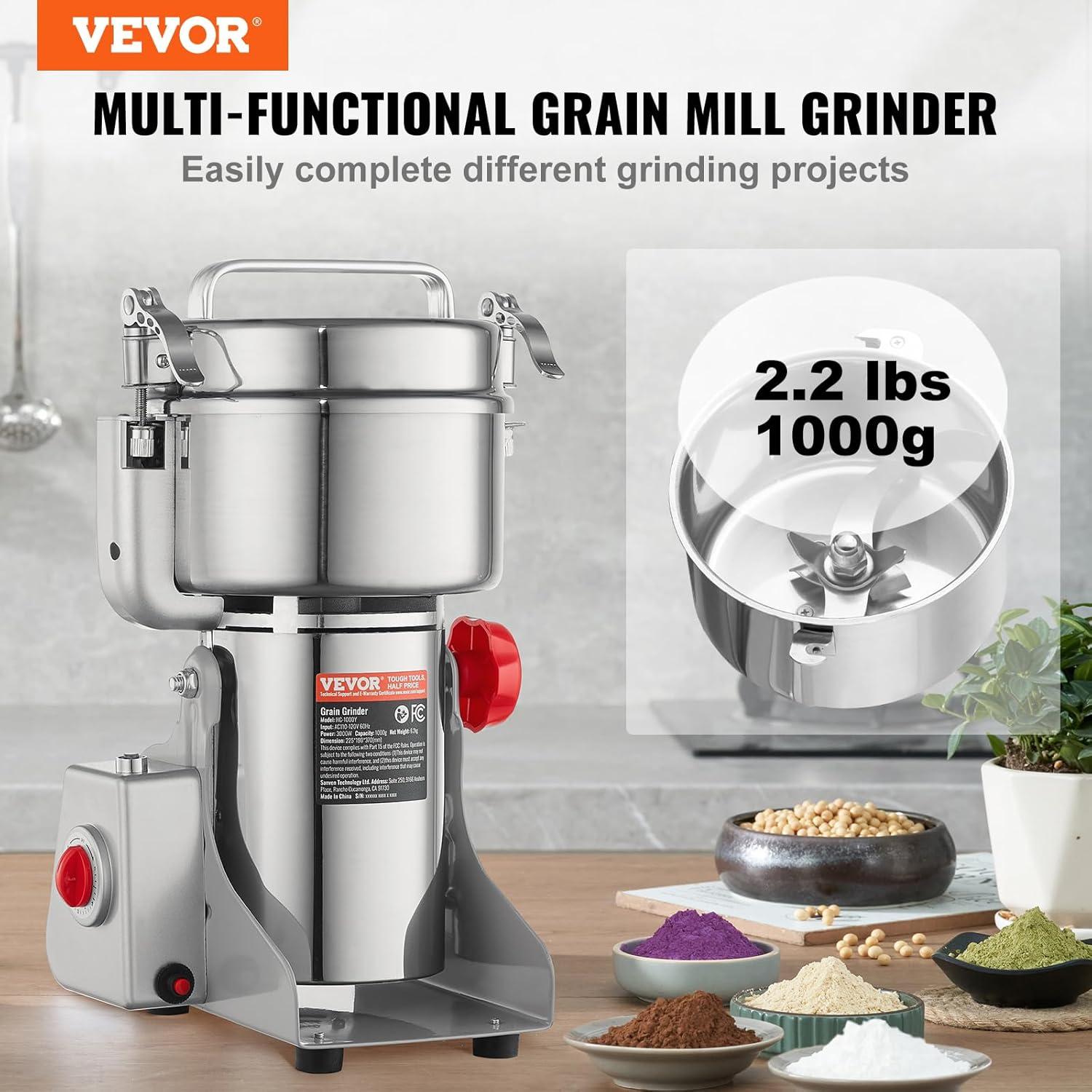 VEVOR High-Speed Stainless Steel Electric Grain Mill Grinder