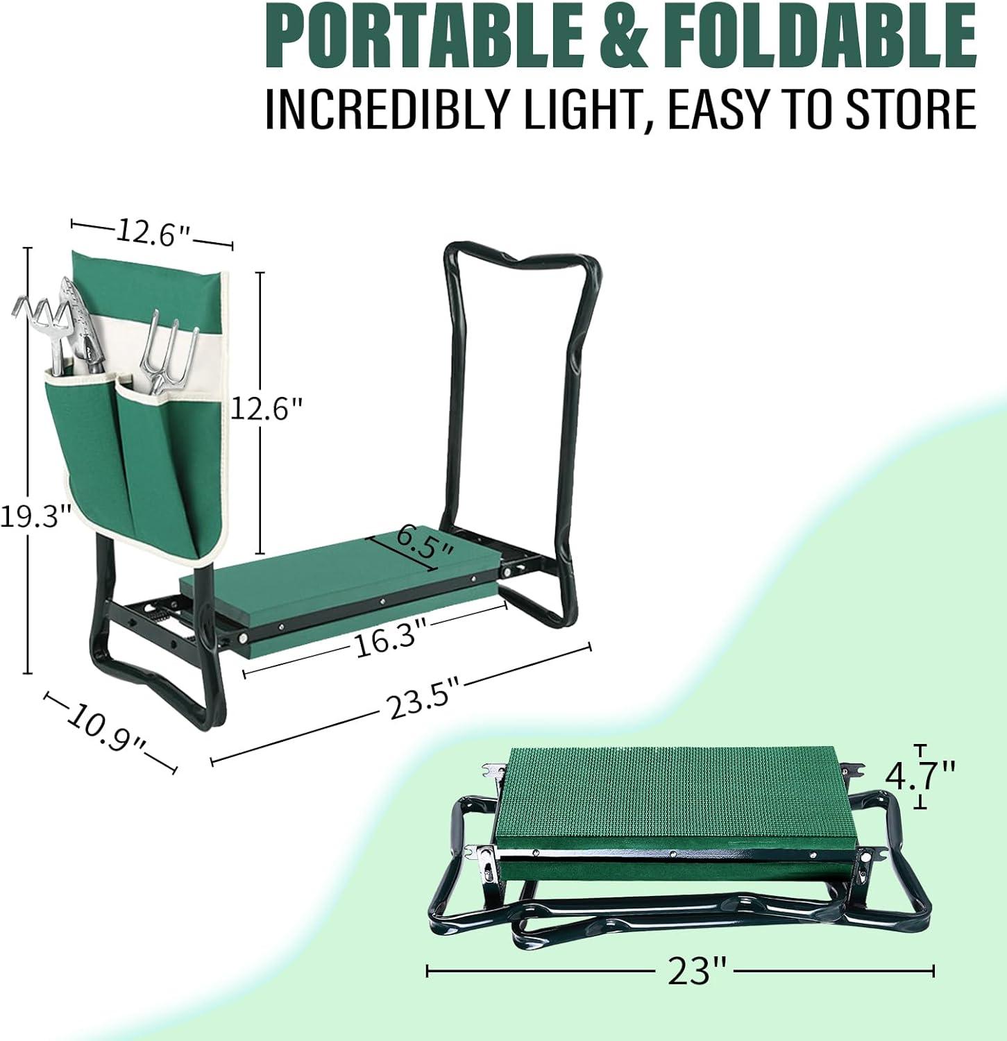 Green Foldable Garden Kneeler Seat with Tool Pouch