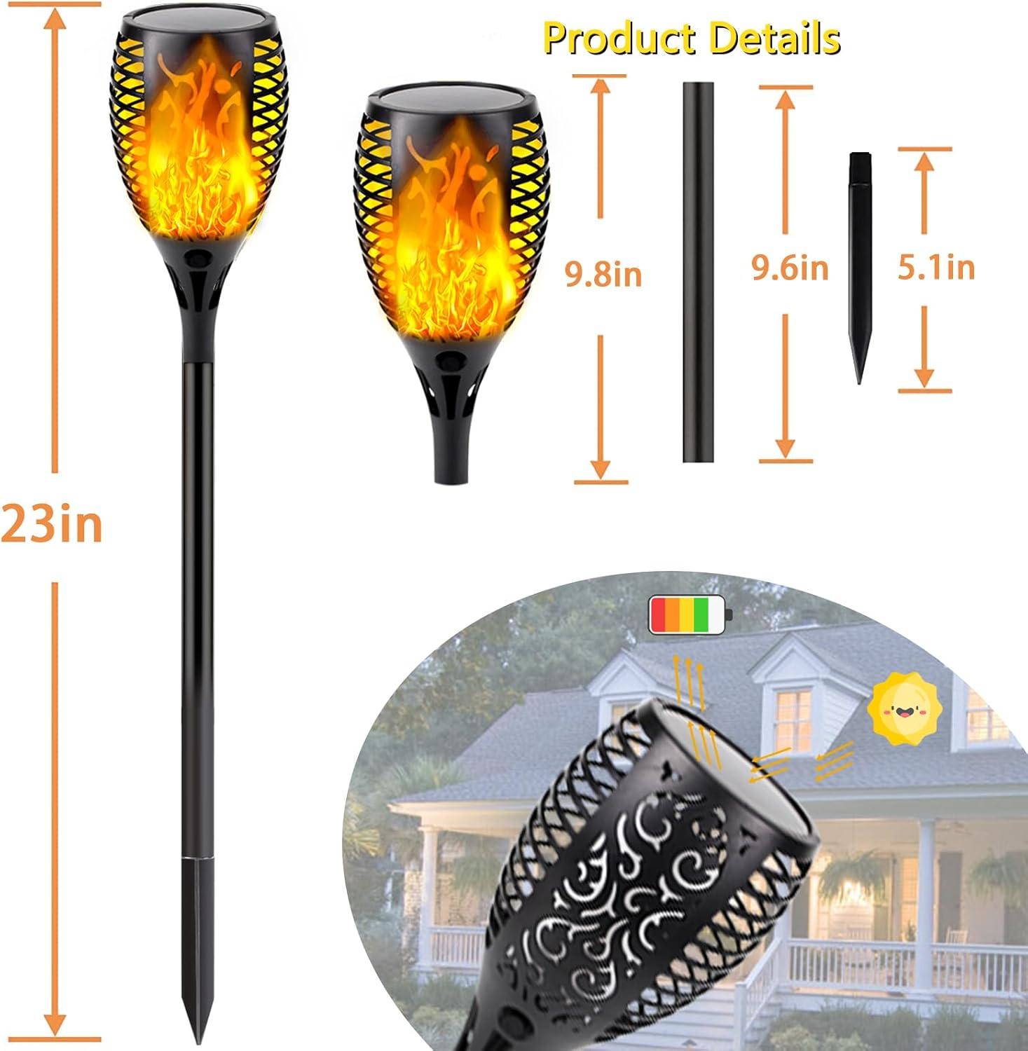 Upgraded Solar Lights Outdoor, 6 Pack Flickering Flame Solar Torch Lights with Super Larger Size for Halloween Decor, Solar Halloween Lights Waterproof Solar Powered Outdoor Lights for Garden Pathway