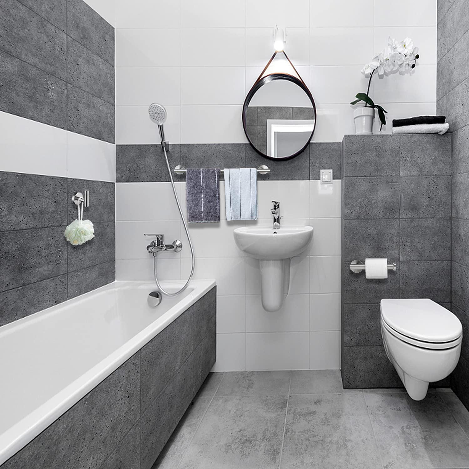 Nolimas 3-Pieces Set Brushed Nickel Bathroom Hardware SUS304 Stainless Steel Round Wall Mounted - Includes 12" Hand Towel Bar, Toilet Paper Holder, Robe Towel Hooks,Bathroom Accessories Kit