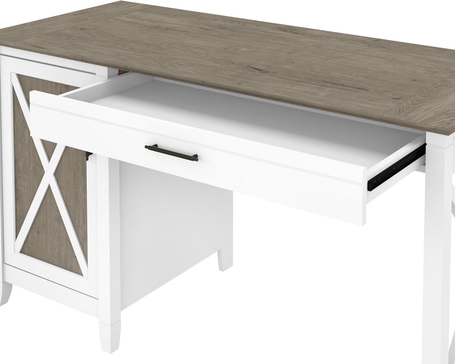 Bush Furniture Key West 54" Computer Desk with Storage, Pure White & Shiplap Gray