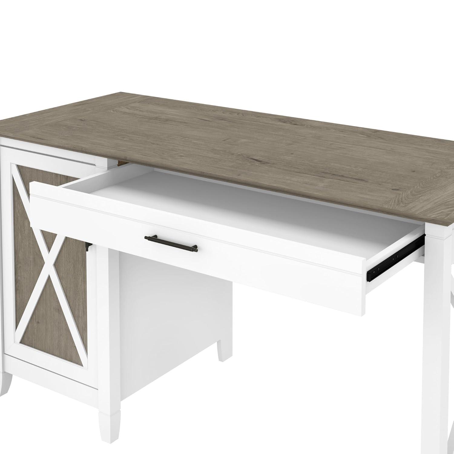 Bush Furniture Key West 54" Computer Desk with Storage, Pure White & Shiplap Gray