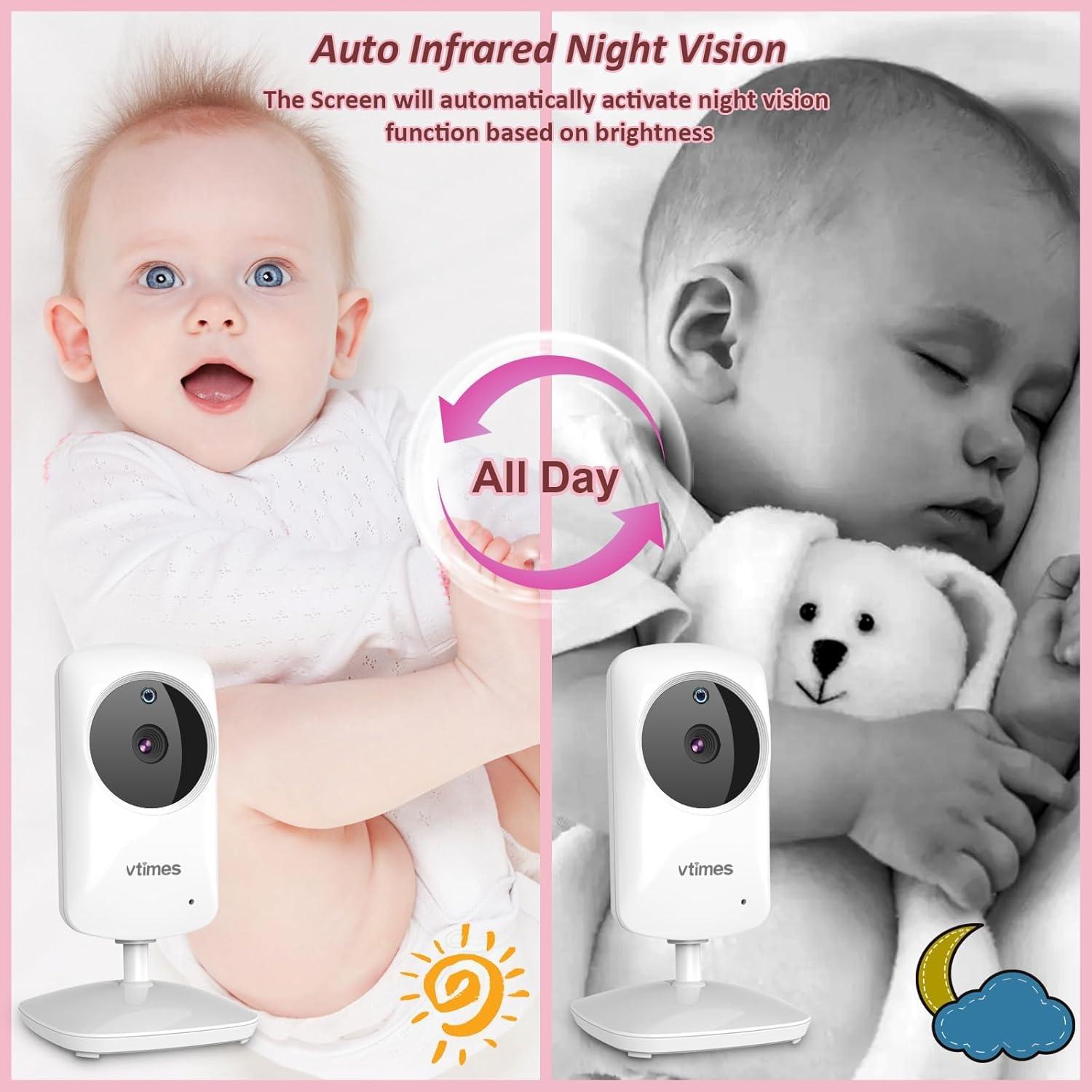 Baby Monitor with Camera and Audio, 2.4" LCD Screen Video Baby Monitor No WiFi Night Vision, Portable Baby Camera Monitor VOX Pan-Tilt-Zoom Alarm and 1000ft, Ideal for Baby/Elderly/Pet