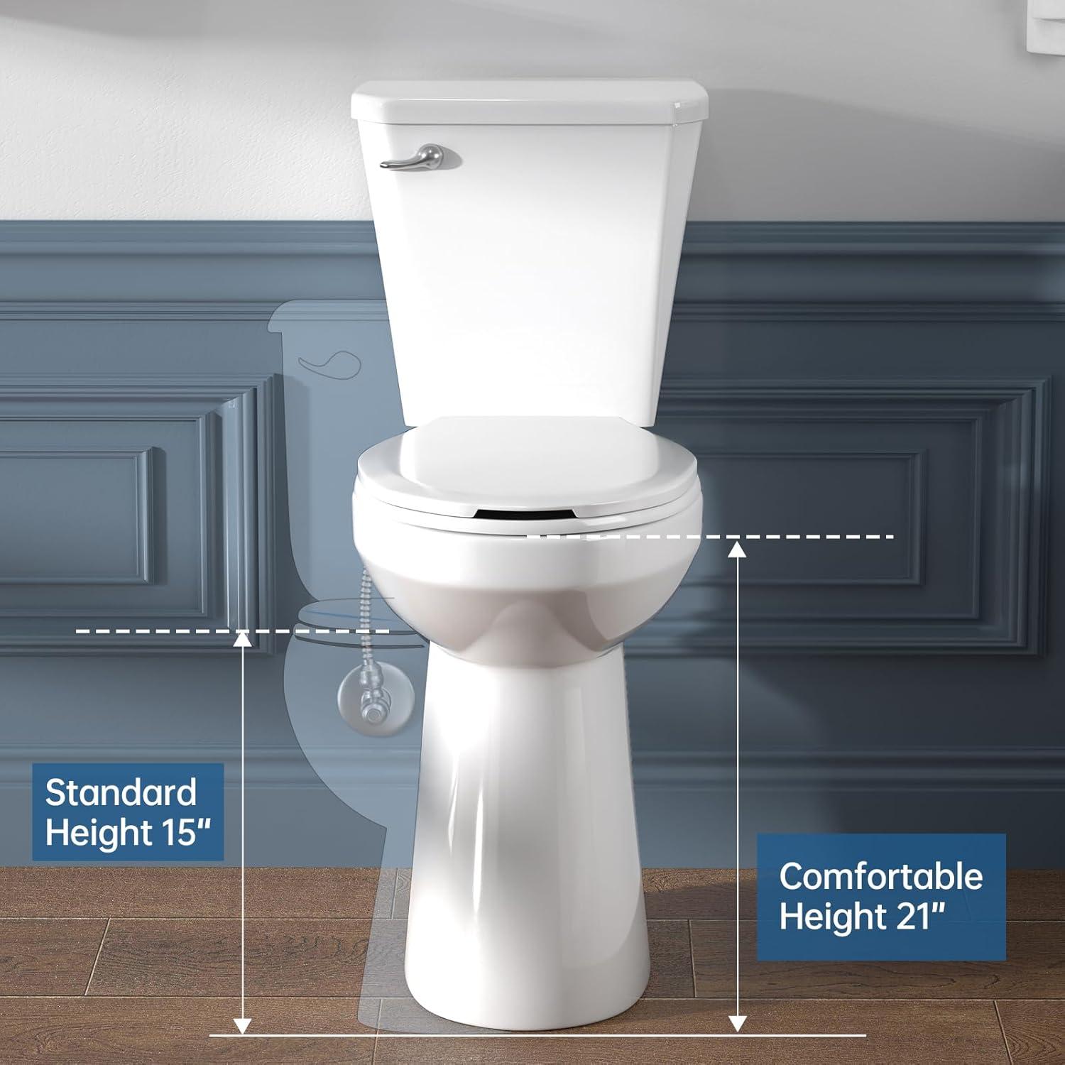 Traditional 21-inch Height Extra Tall Toilet for Bathrooms, Elongated Toilet Seat