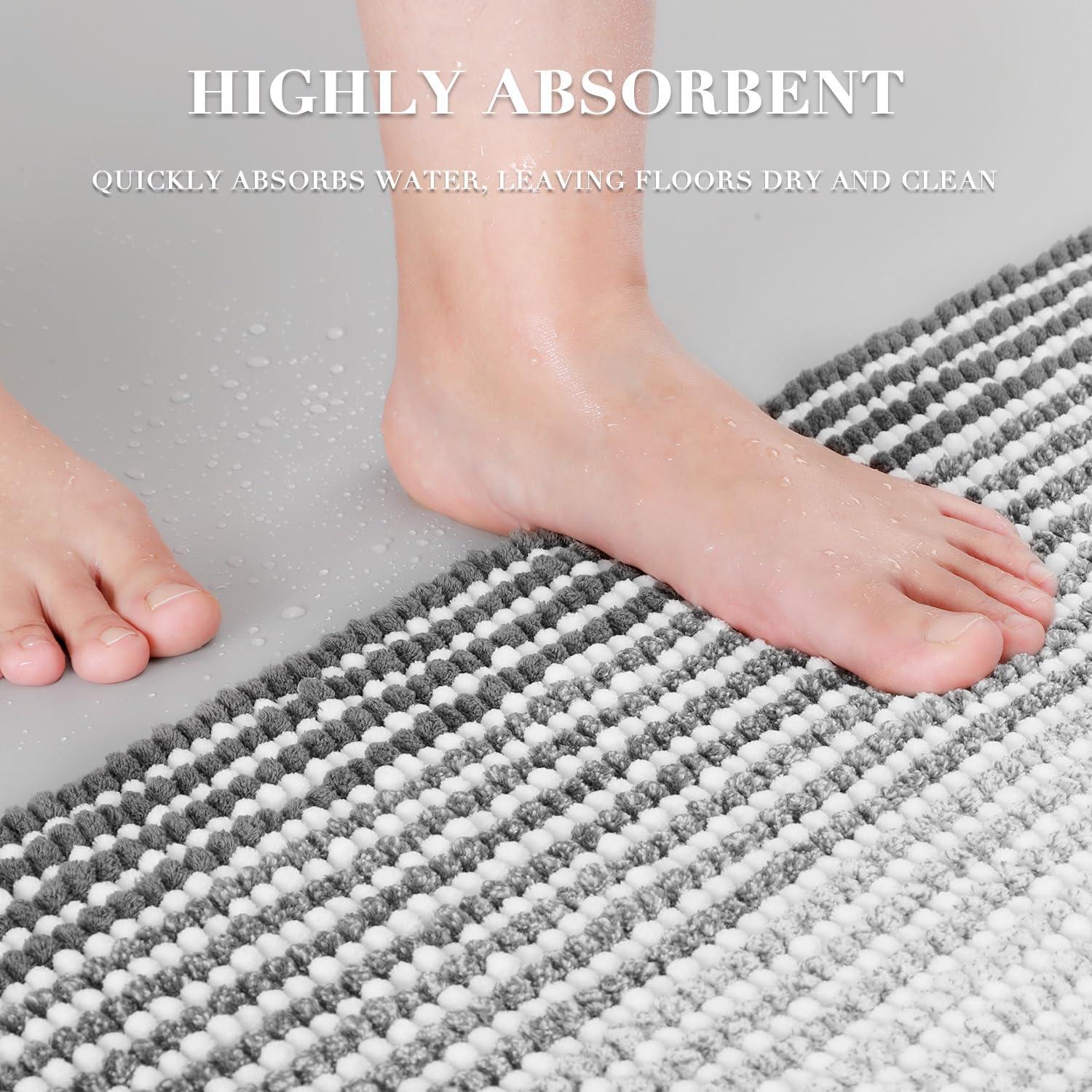 BSICPRO Bathroom Rugs and Mats Sets, 2 Piece Thick Absorbent Chenille Bath Mat Rug Set Non Slip, Soft Shaggy Bath Room Floor Mats for Bathroom, Machine Washable (20" x 47" Plus 16" x 24", Black)