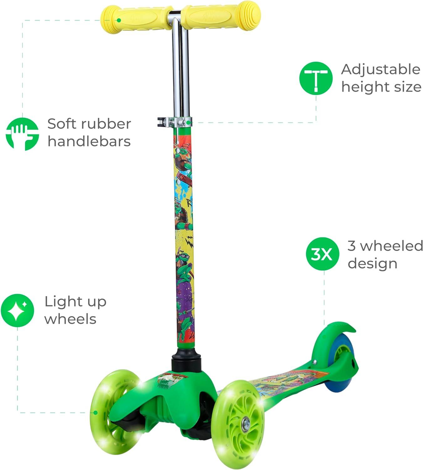 Green and Yellow Polyurethane 3-Wheel Light Up Kick Scooter