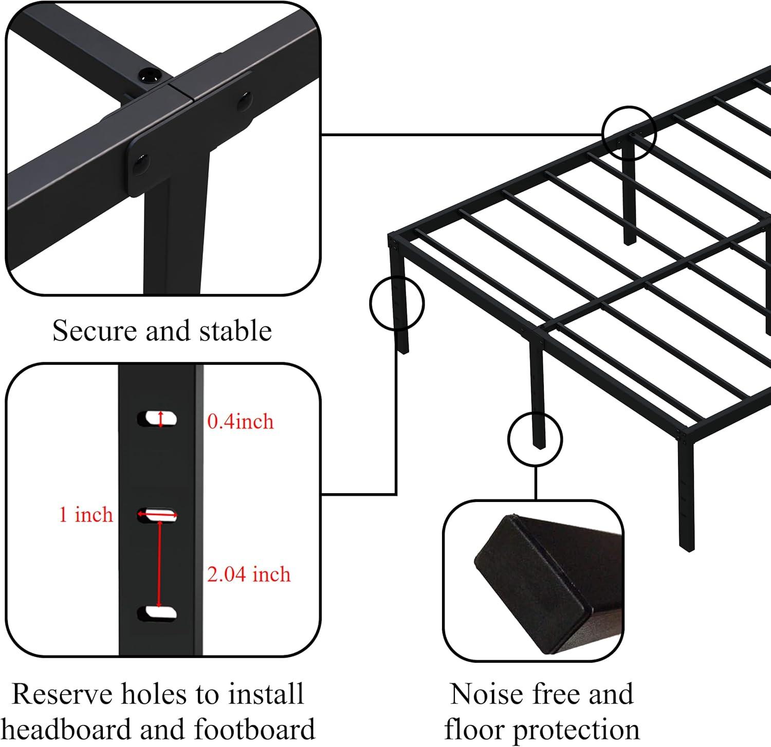 16 Inch Black Metal Queen Bed Frame with Storage