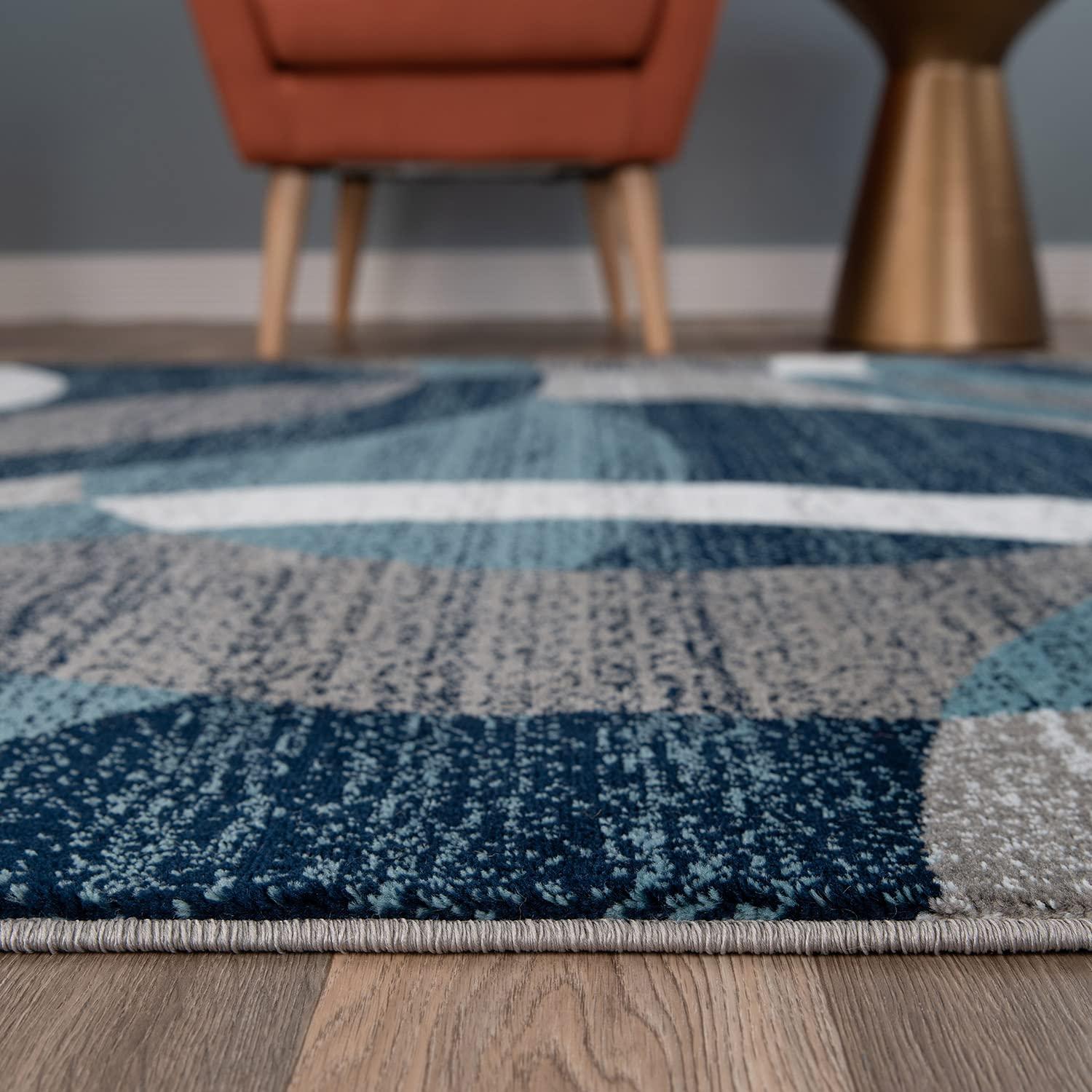 World Rug Gallery Geometric Circles Blue 7'10" x 10'2" Area Rug:  Abstract,  Pet Friendly,  Stain-Resistant,  Low Pile