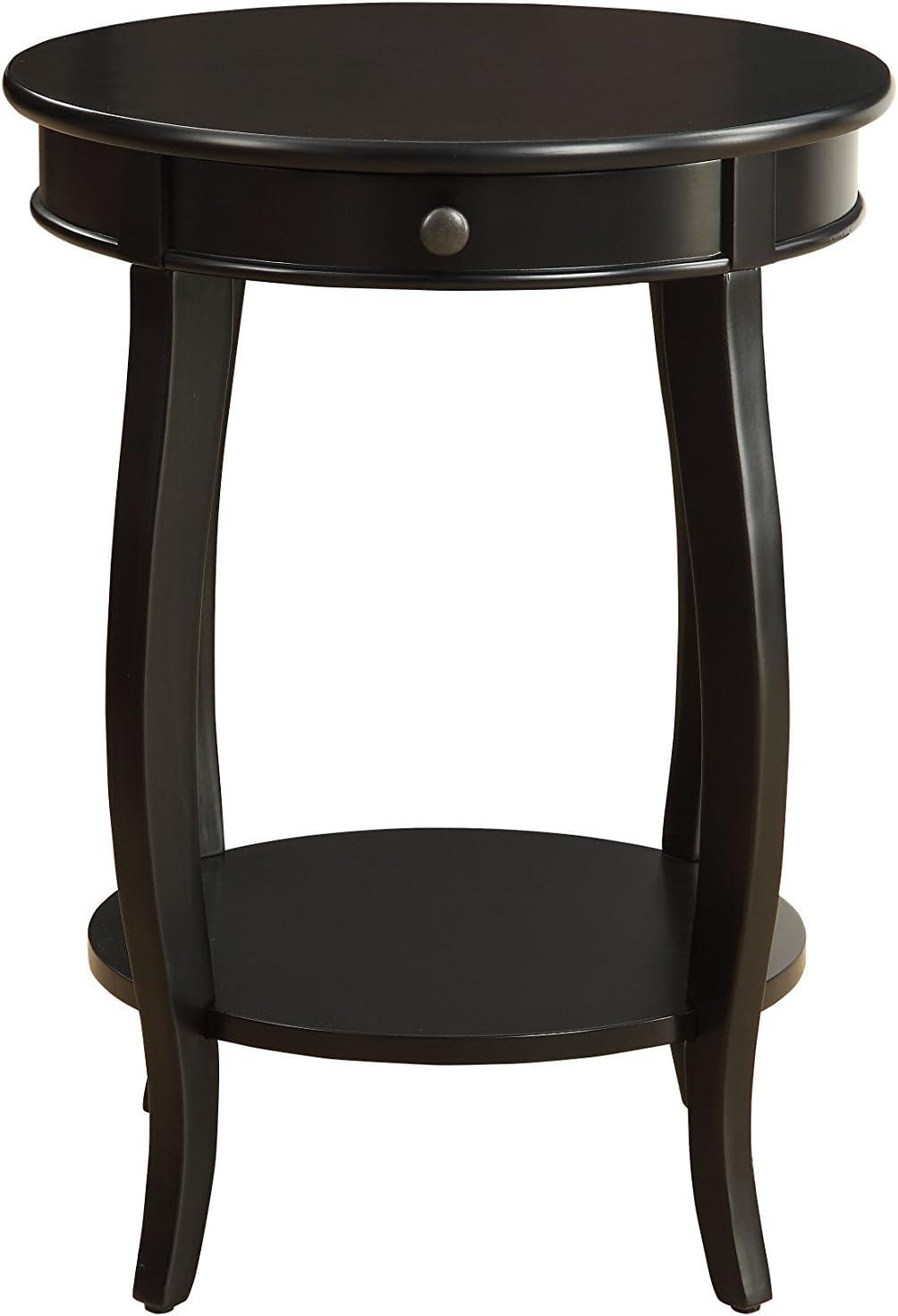 Round Solid Wood Black End Table with Storage - 18"x24"