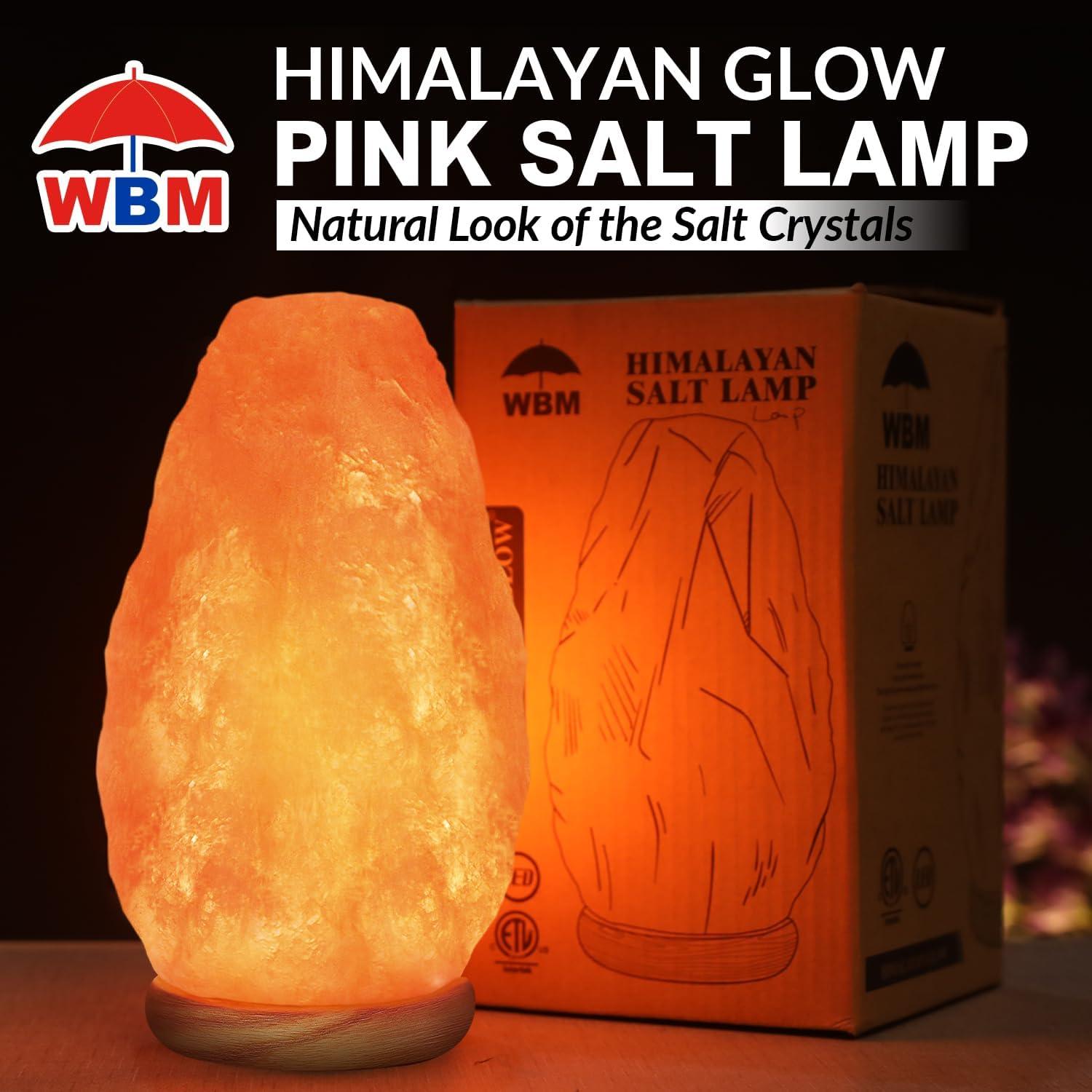 WBM Salt Lamp – USB Himalayan Salt Lamp with Touch Dimmer Control | Wooden Base | LED Bulb | 5-7lbs