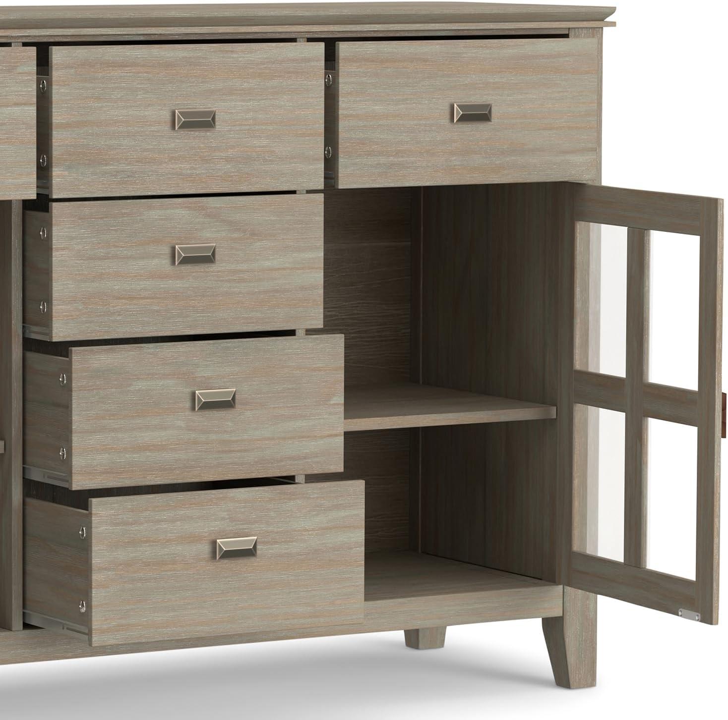 Simpli Home Artisan Solid Wood Sideboard Buffet In Distressed Grey