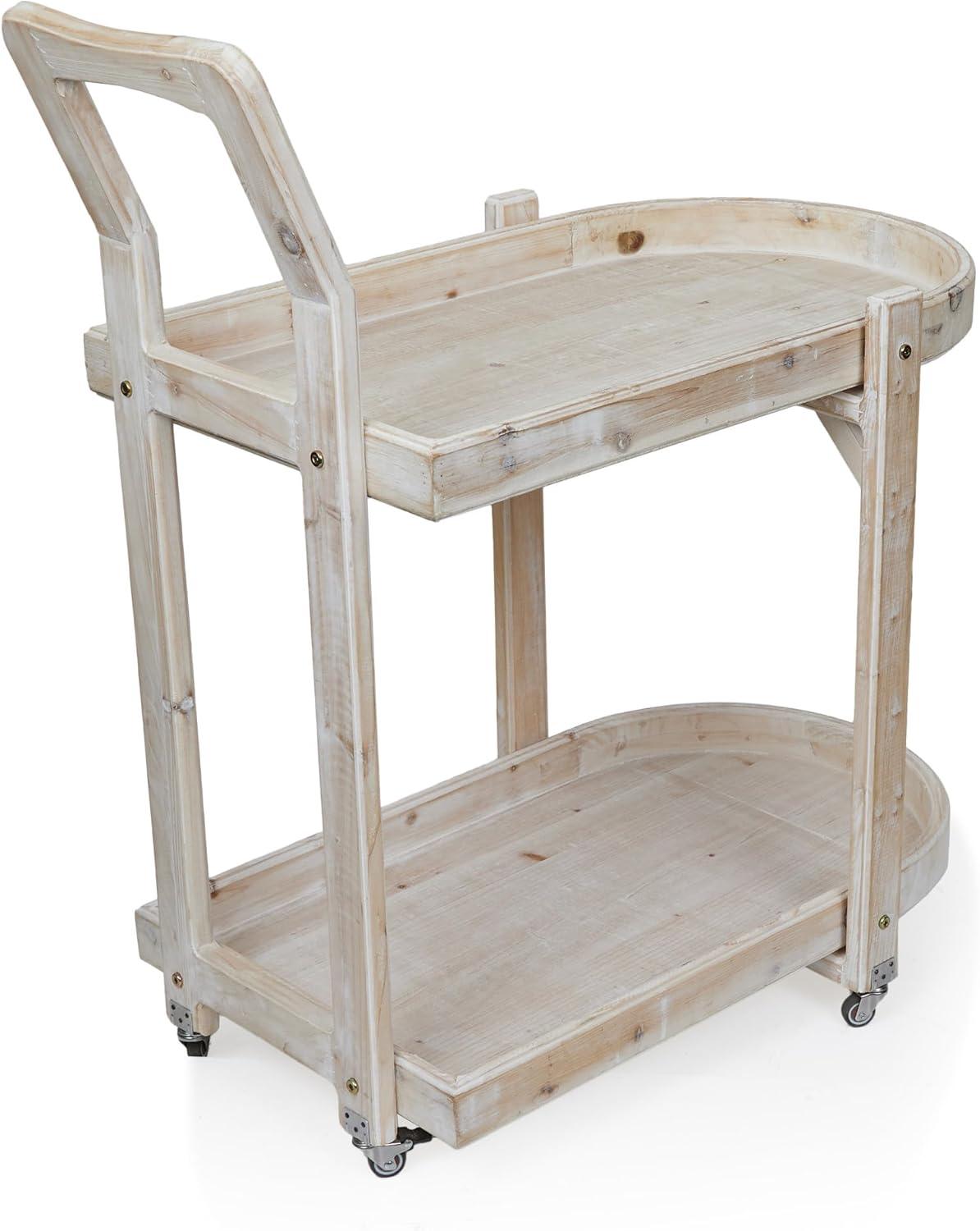 Alpine Corporation MBB174 Wood 2-Tier Rolling Storage Cart for Books, Plants, Decor, Rustic Storage Push Cart with 2 Shelves