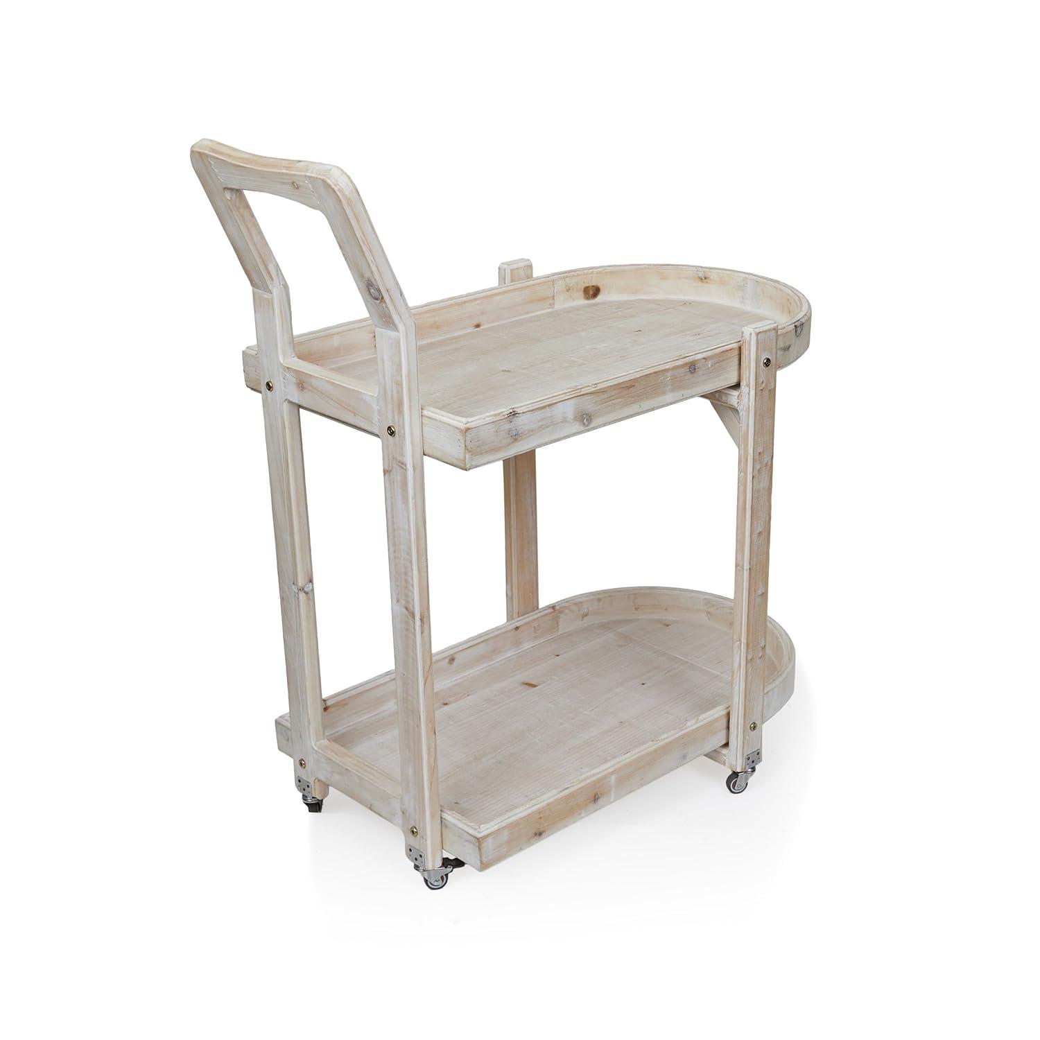 Alpine Corporation MBB174 Wood 2-Tier Rolling Storage Cart for Books, Plants, Decor, Rustic Storage Push Cart with 2 Shelves