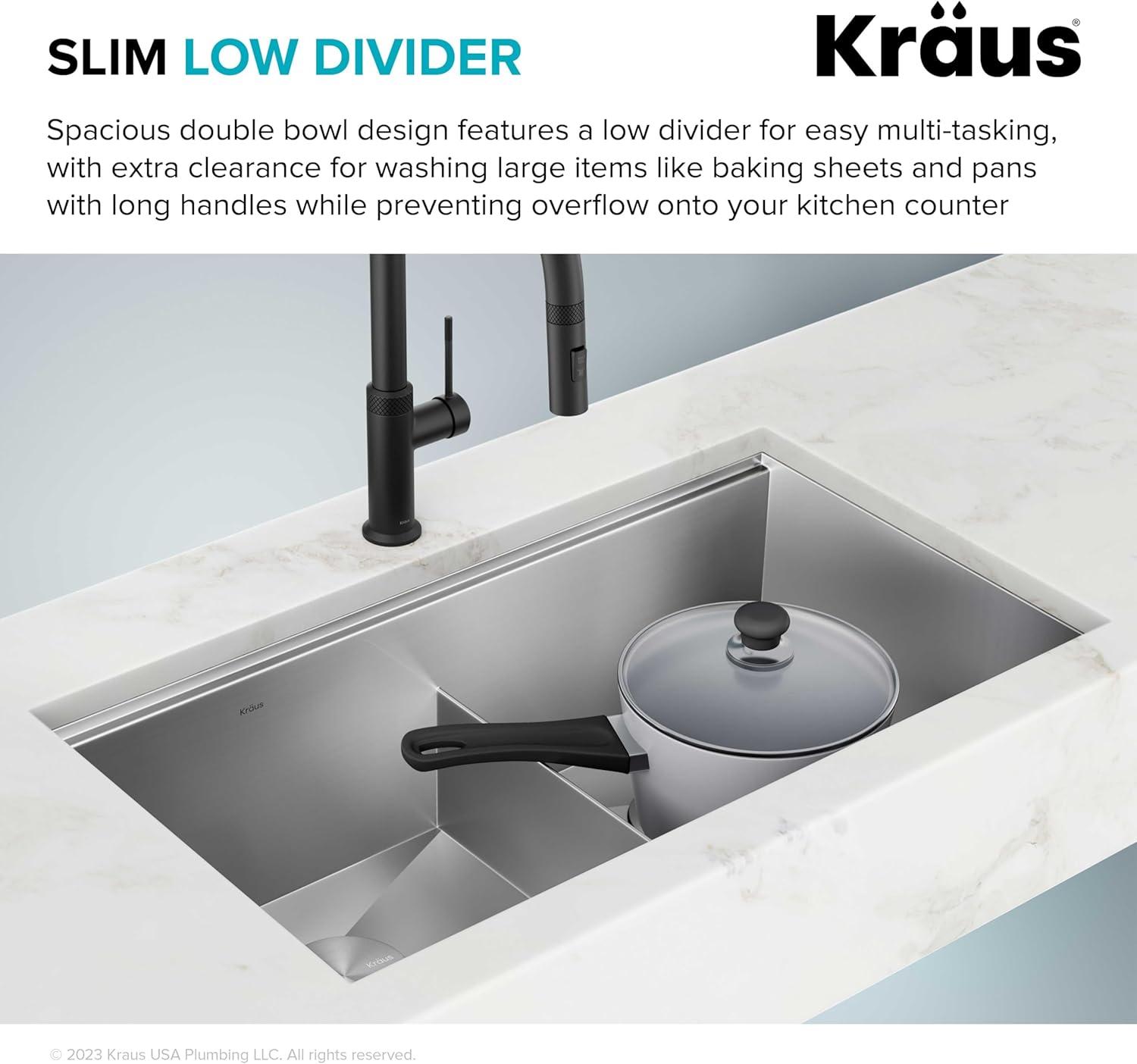 KRAUS Kore™ Workstation 33-inch L Undermount 16 Gauge Double Bowl Stainless Steel Kitchen Sink with Accessories