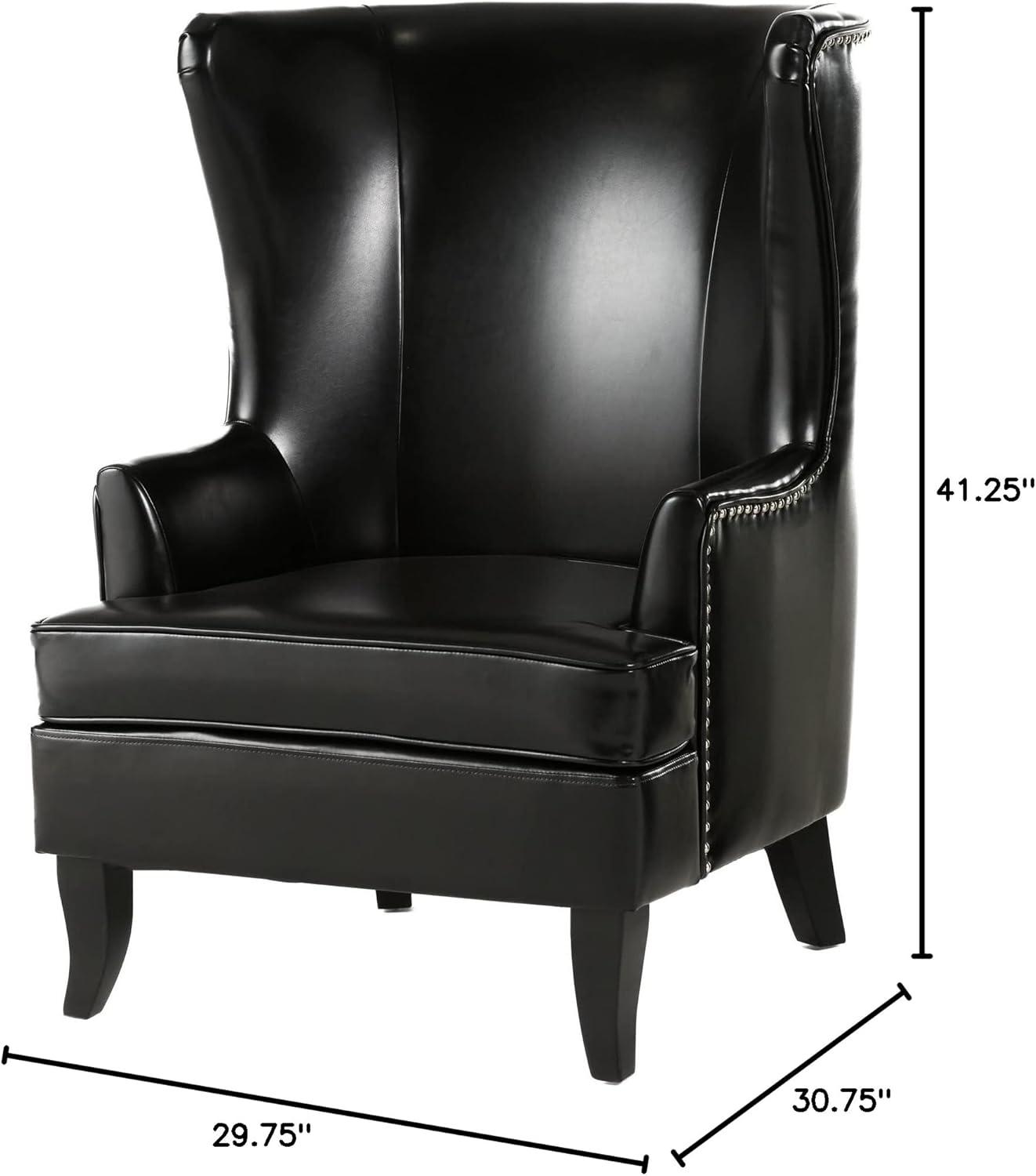 Christopher Knight Home Canterburry High Back Bonded Leather Wing Chair by  Club Chairs Black