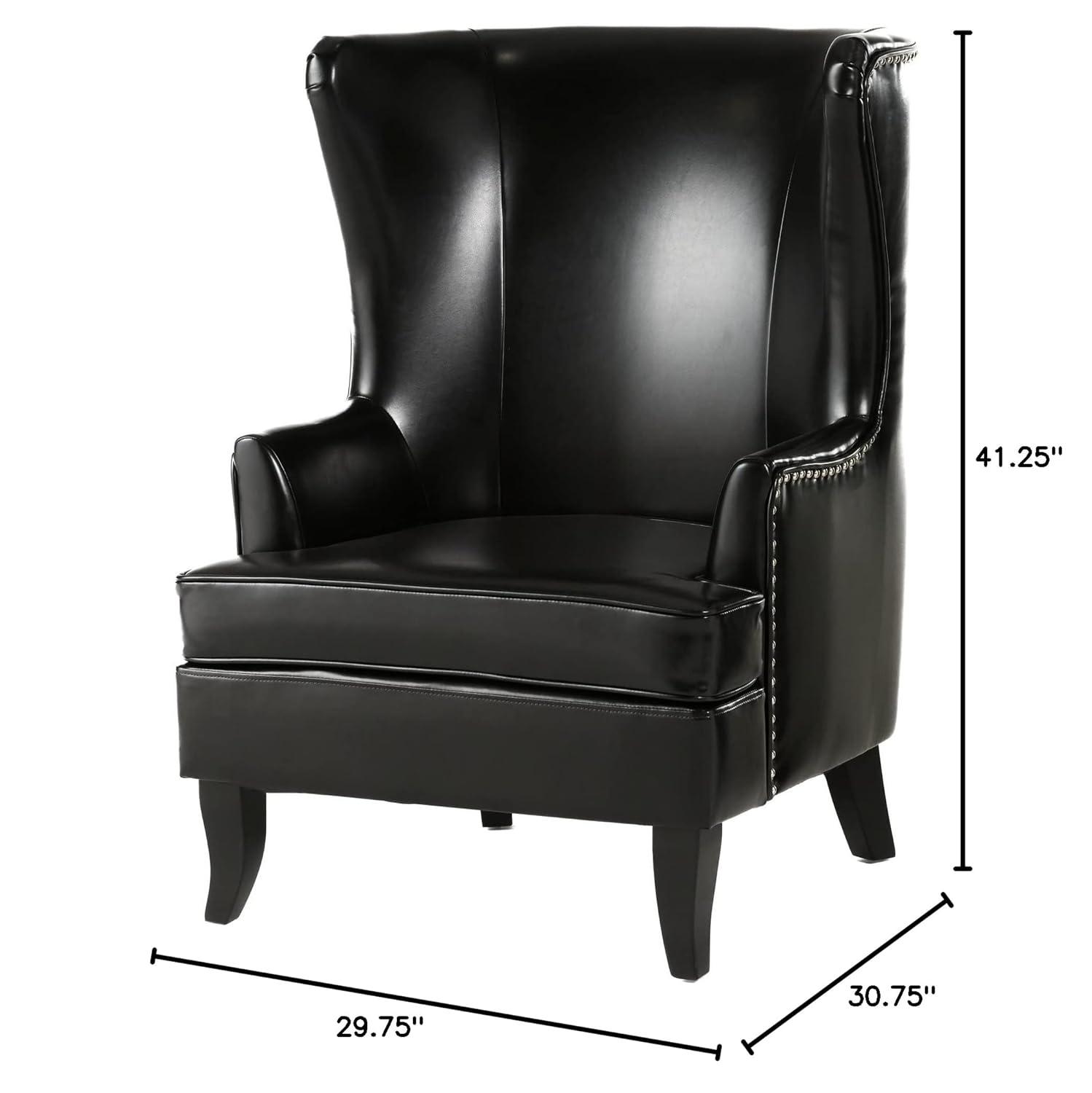 Christopher Knight Home Canterburry High Back Bonded Leather Wing Chair by  Club Chairs Black