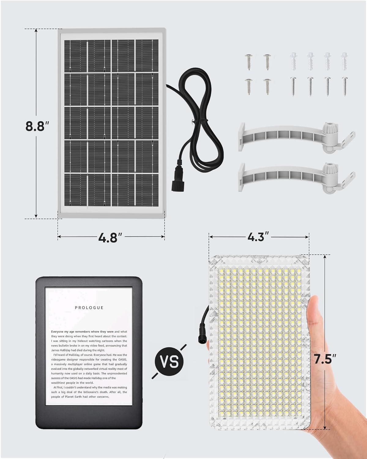 JACKYLED 1000 Lumens 299 LED Solar Lights Outdoor Bright Solar Dusk to Dawn Light with 4000mAh Battery, IP65 Waterproof Outdoor Solar Powered Security Flood Light for Wall Porch Shed Barn