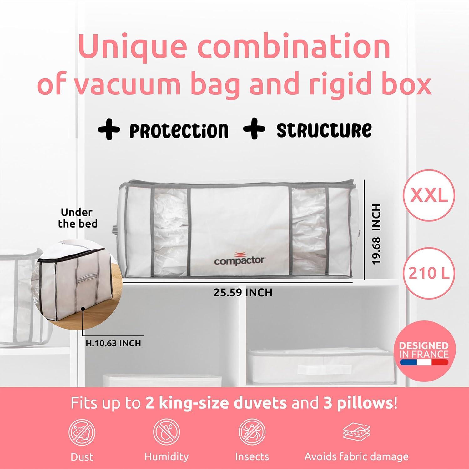 Compactor XXL, Vacuum Storage Bags, Vacuum Seal Bags for Clothing with Semi-Rigid Box, Cube Storage Organizer for Comforters & Blankets