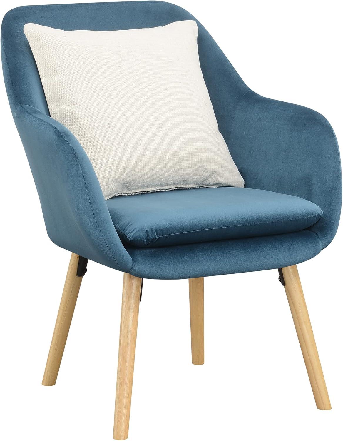 Charlotte Blue Velvet Wingback Accent Chair with Light Oak Legs