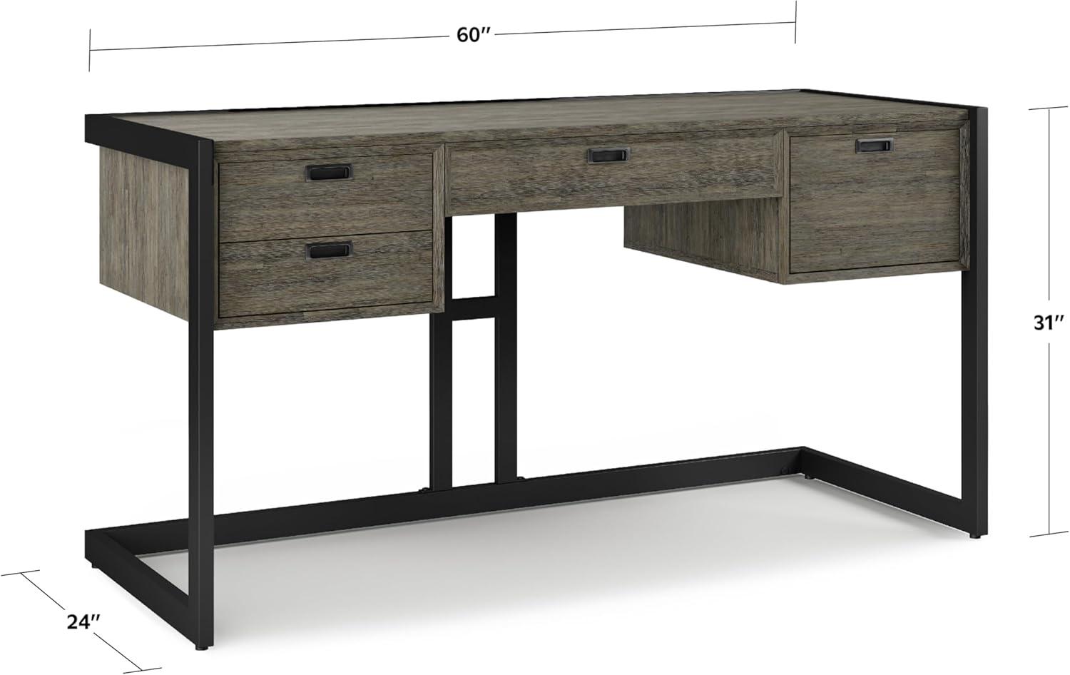 Simpli Home Hampden 60"W Wood and Metal Desk in Weathered Gray